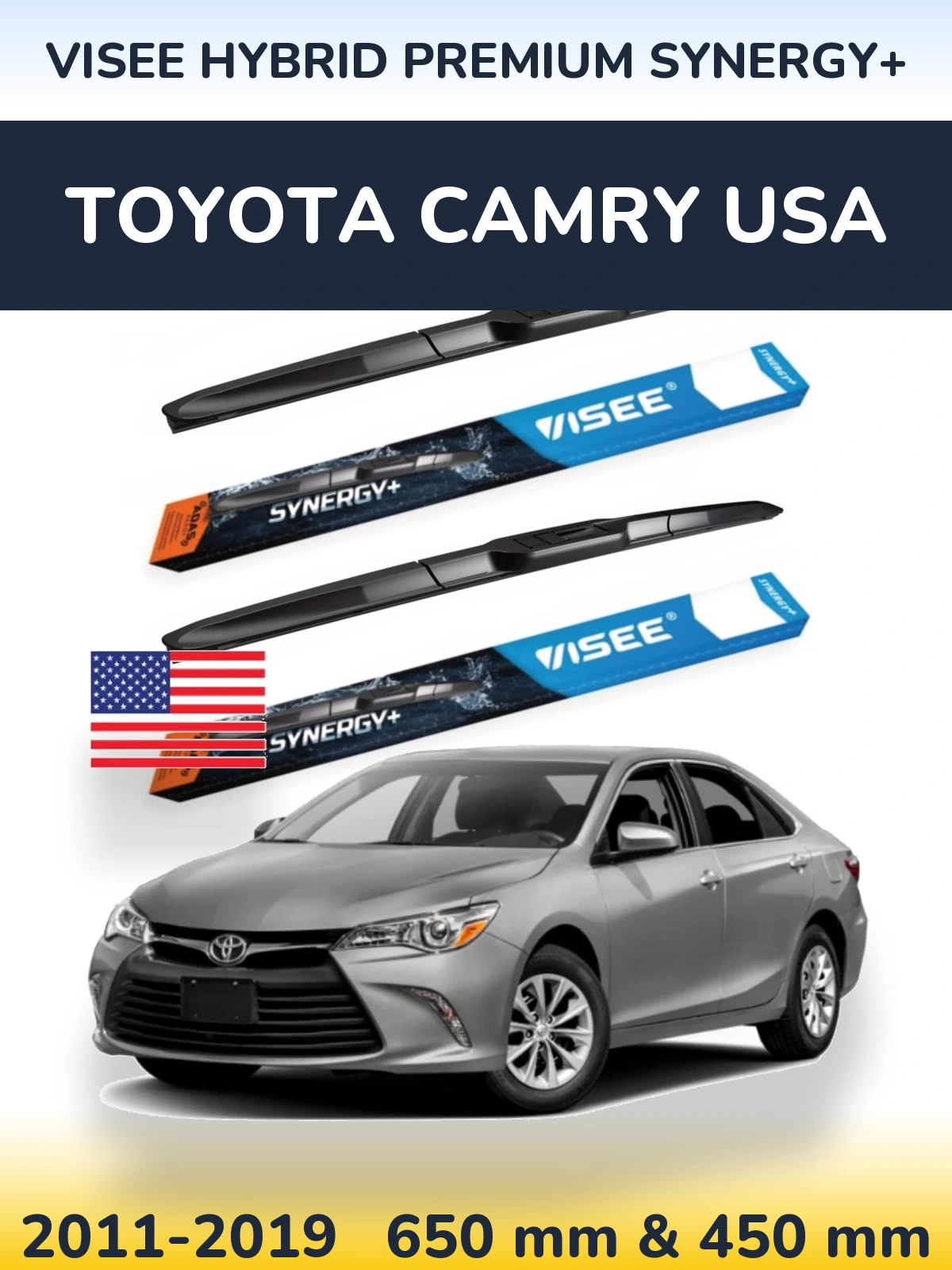 Front wiper blade set VISEE HYBRID PREMIUM SYNERGY+ 650 & 450 mm for Toyota Camry USA 2011-2019