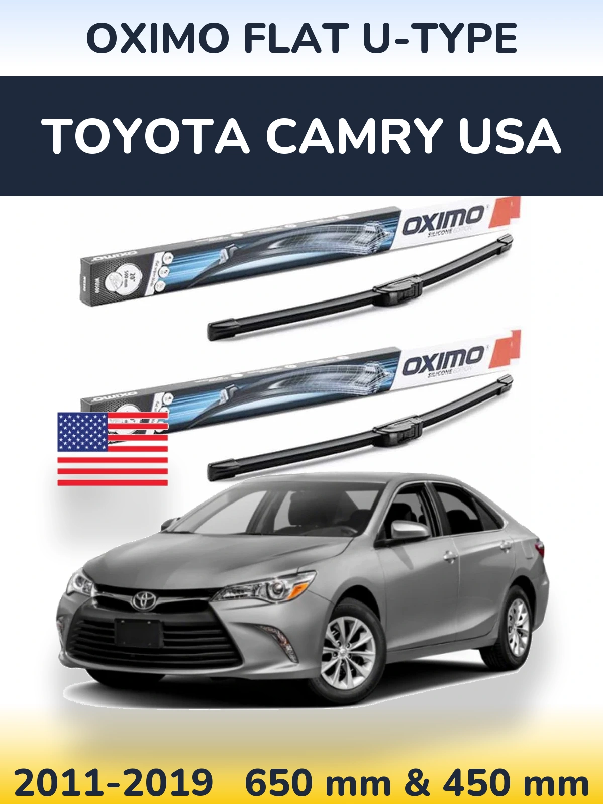 Komplet przednich wycieraczek Oximo Flat U-type 650 & 450 mm do Toyota Camry USA 2011-2019