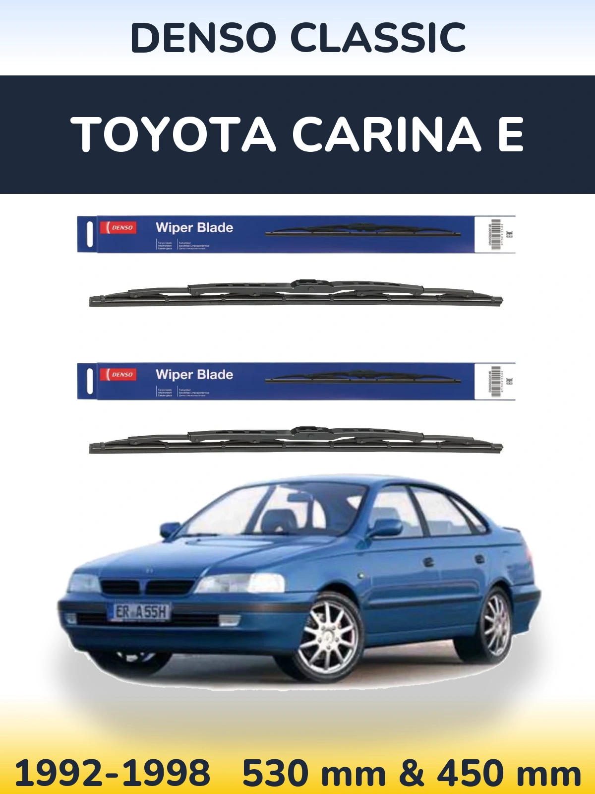 Front wiper blade set Denso Classic 530 & 450 mm for Toyota Carina E 1992-1998