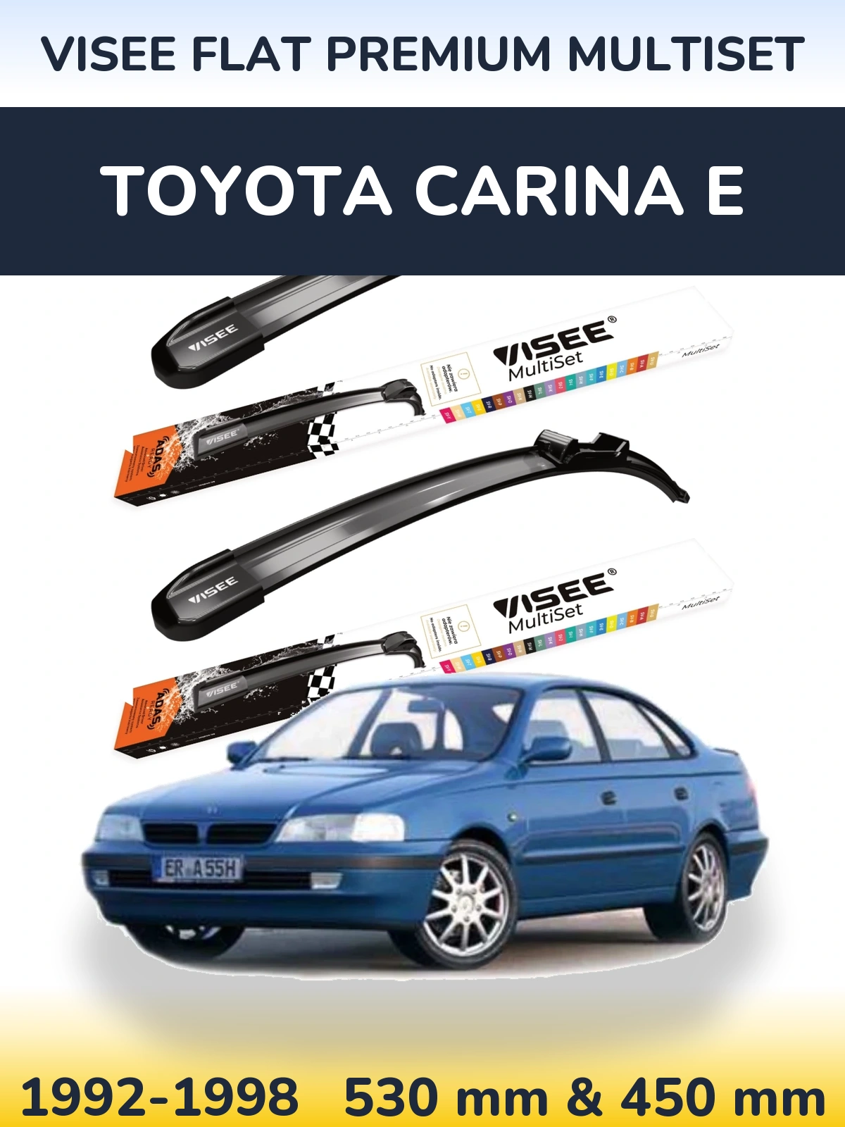 Komplet przednich wycieraczek VISEE FLAT PREMIUM MultiSet 530 & 450 mm do Toyota Carina E 1992-1998