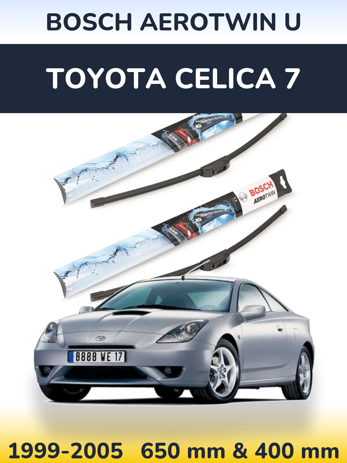 Komplet przednich wycieraczek BOSCH AeroTwin U 650 & 400 mm do Toyota Celica 7 1999-2005