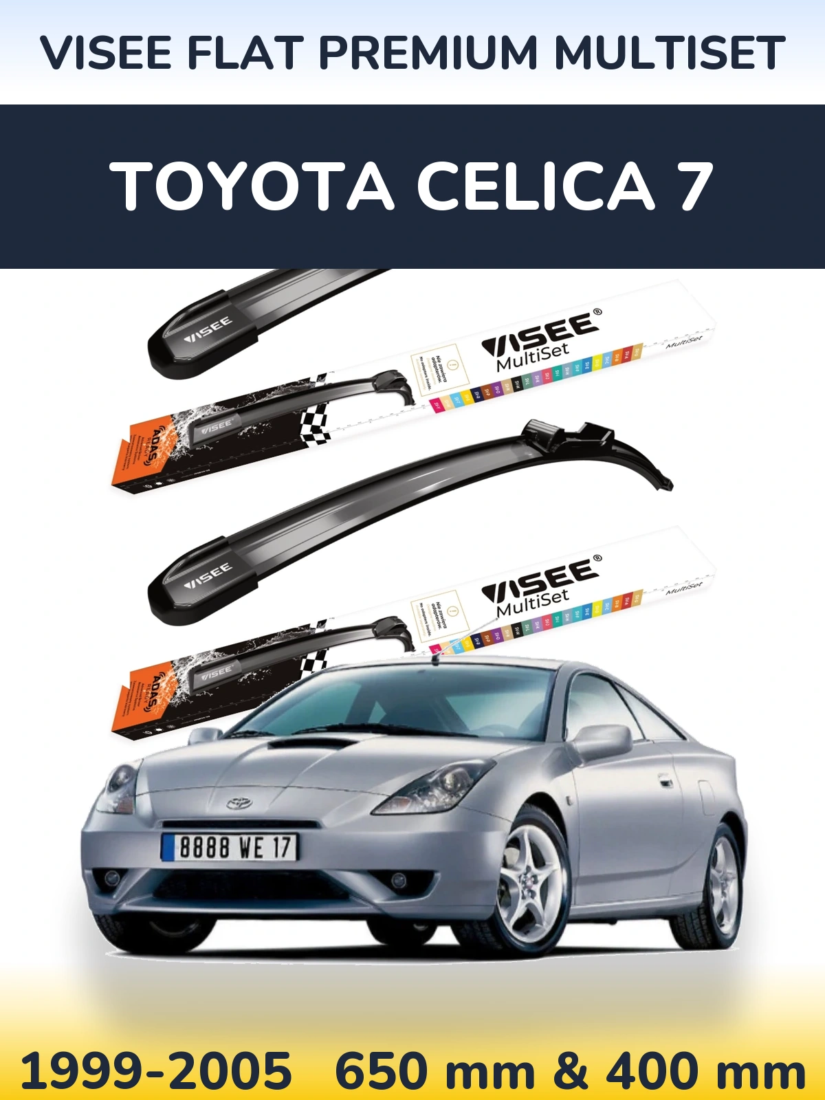 Комплект передних дворников VISEE FLAT PREMIUM MultiSet 650 & 400 мм для Toyota Celica 7 1999-2005
