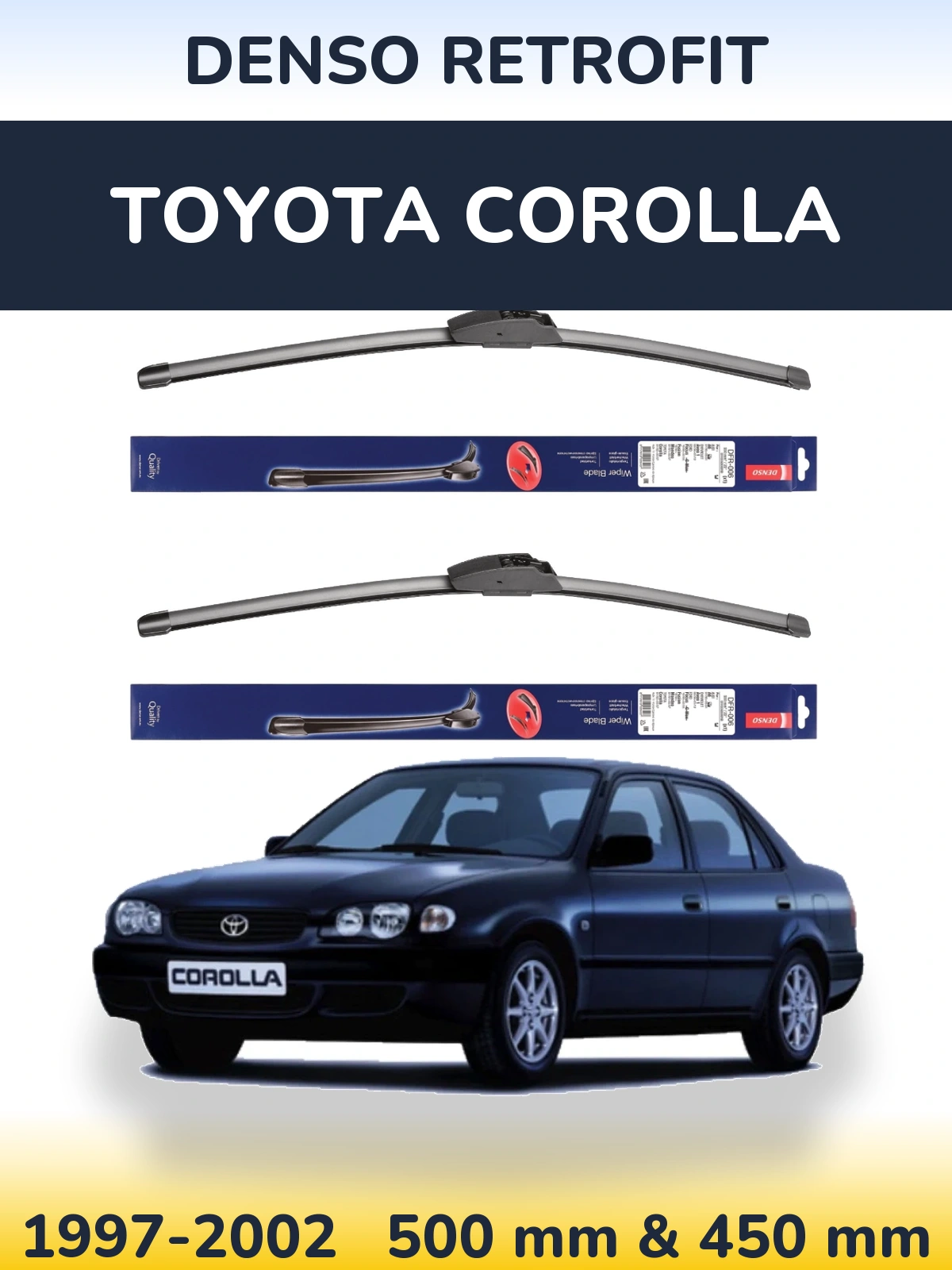 Komplet przednich wycieraczek Denso Retrofit 500 & 450 mm do Toyota Corolla 1997-2002
