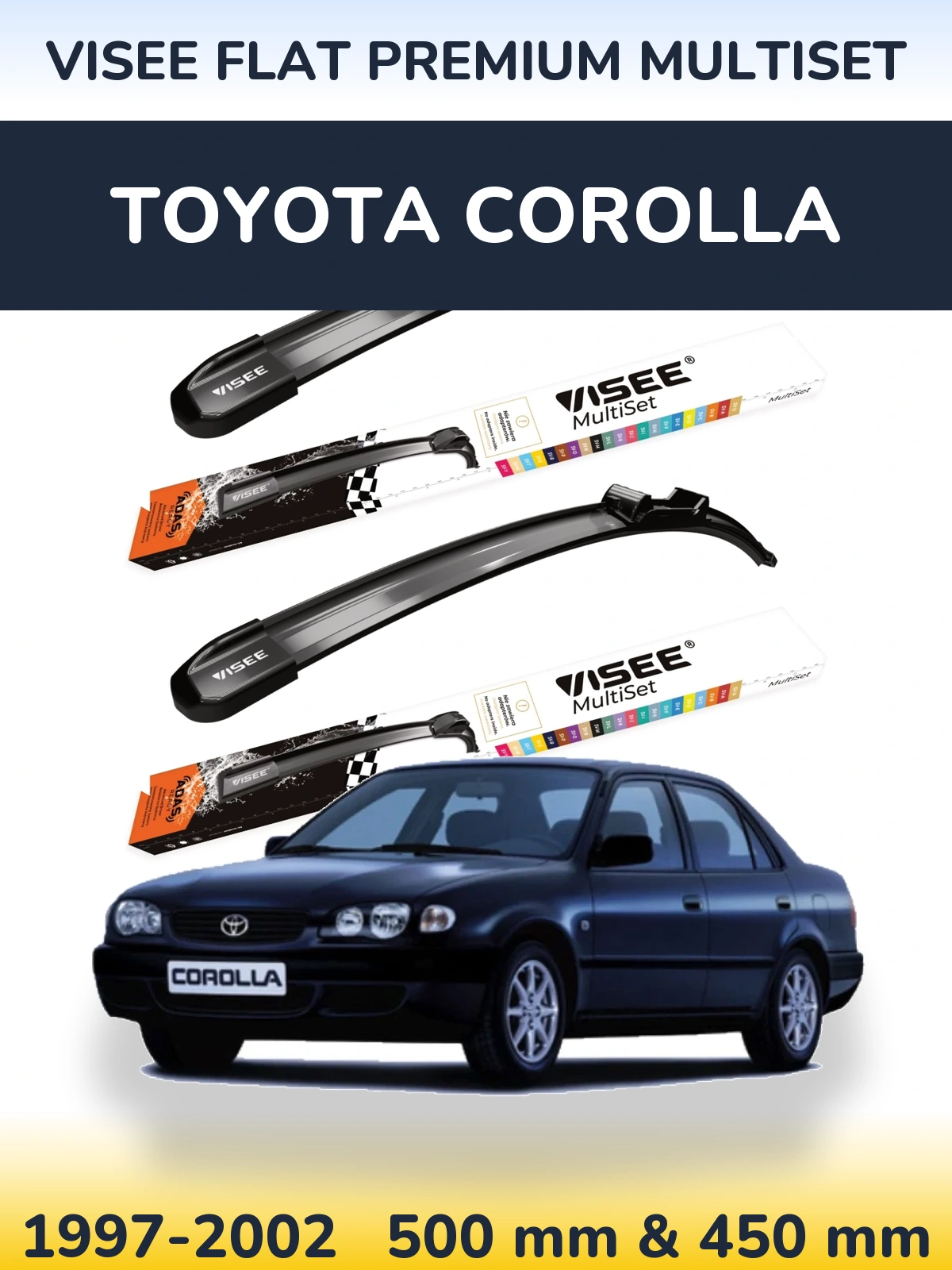 Komplet przednich wycieraczek VISEE FLAT PREMIUM MultiSet 500 & 450 mm do Toyota Corolla 1997-2002