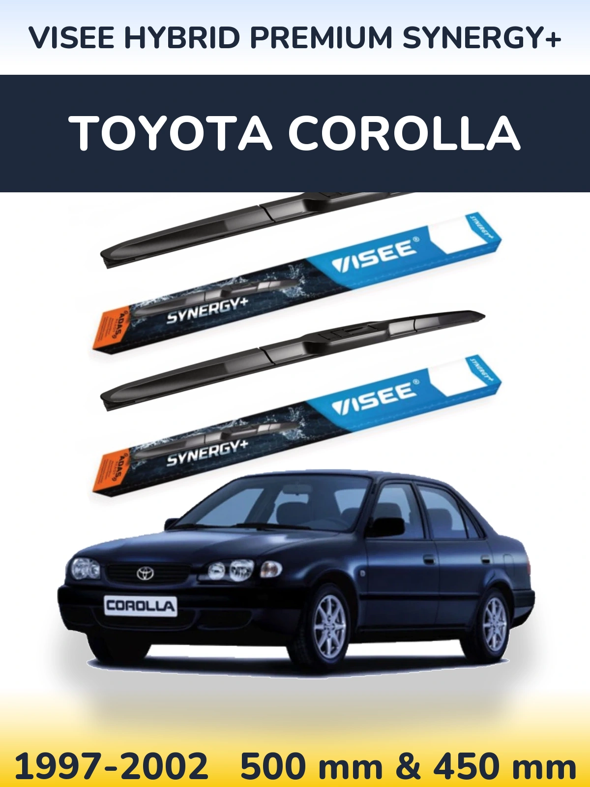 Komplet przednich wycieraczek VISEE HYBRID PREMIUM SYNERGY+ 500 & 450 mm do Toyota Corolla 1997-2002