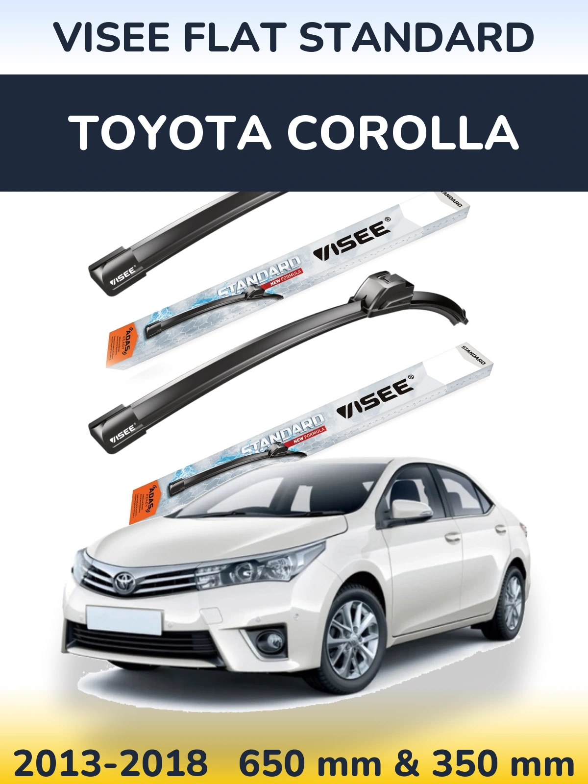 Комплект передних дворников VISEE FLAT STANDARD 650 & 350 мм для Toyota Corolla 2013-2018