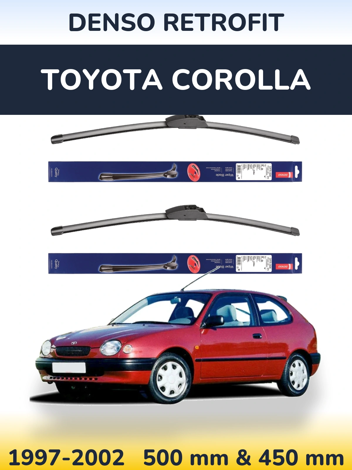 Komplet przednich wycieraczek Denso Retrofit 500 & 450 mm do Toyota Corolla 1997-2002