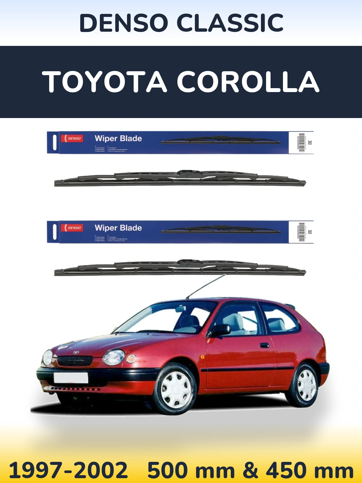 Front wiper blade set Denso Classic 500 & 450 mm for Toyota Corolla 1997-2002