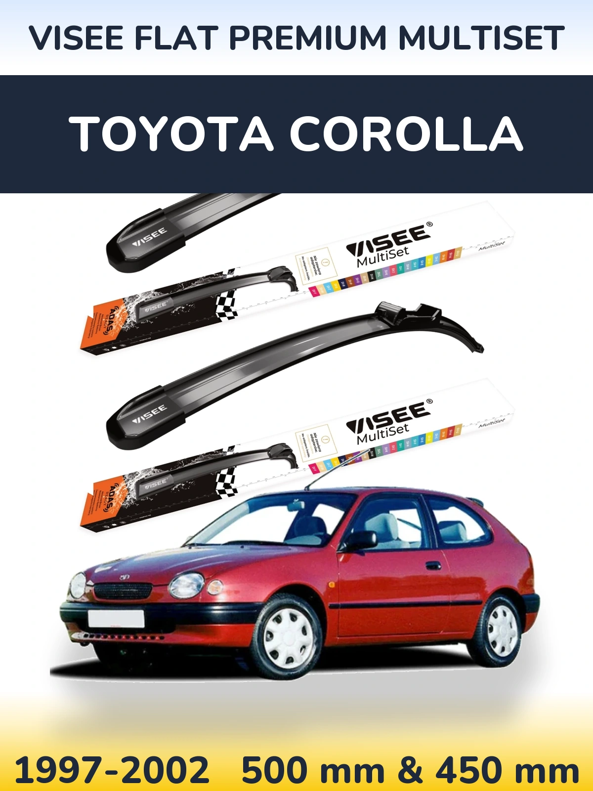 Комплект передних дворников VISEE FLAT PREMIUM MultiSet 500 & 450 мм для Toyota Corolla 1997-2002