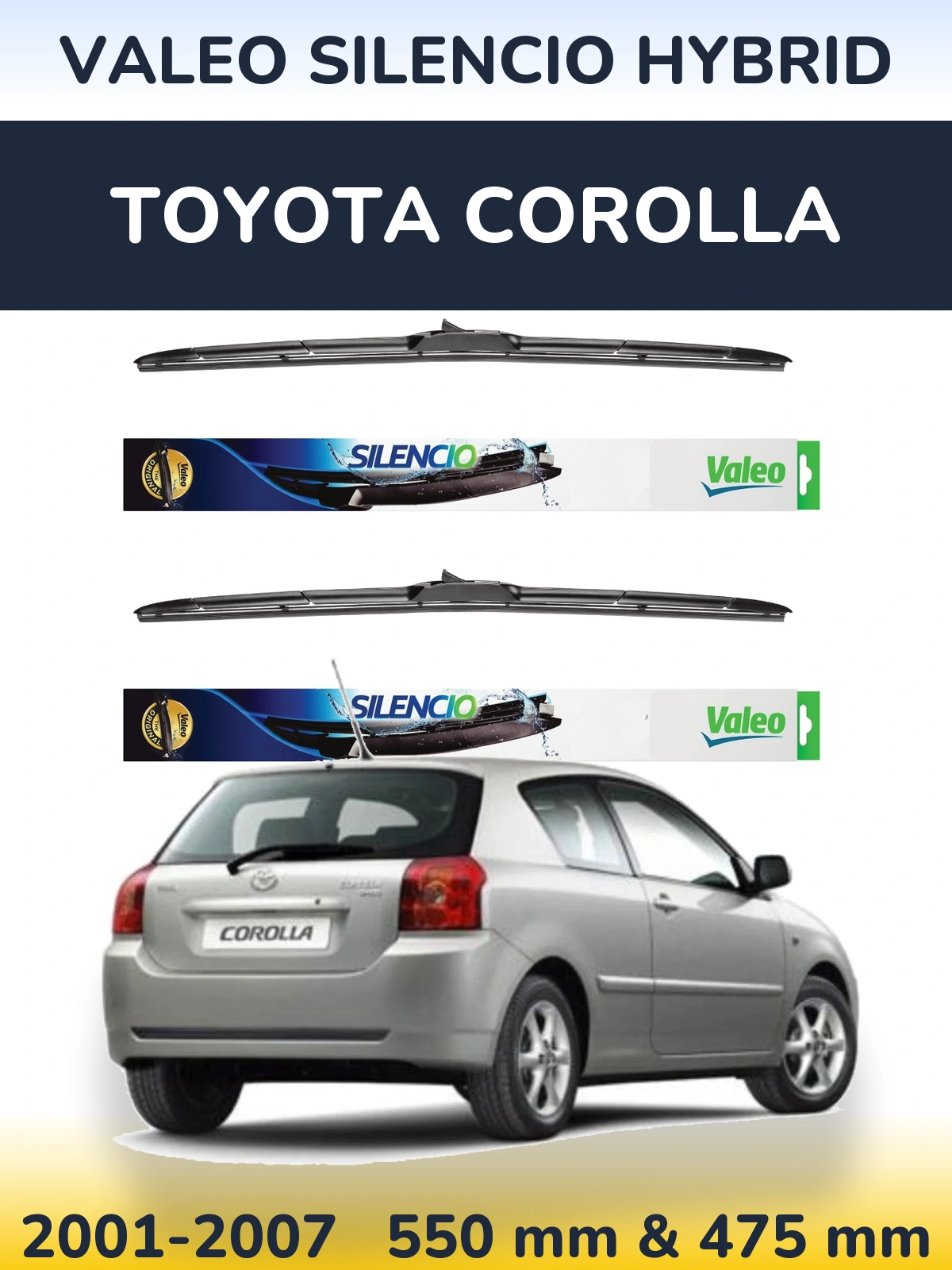 Комплект передних дворников Valeo Silencio Hybrid 550 & 475 мм для Toyota Corolla 2001-2007
