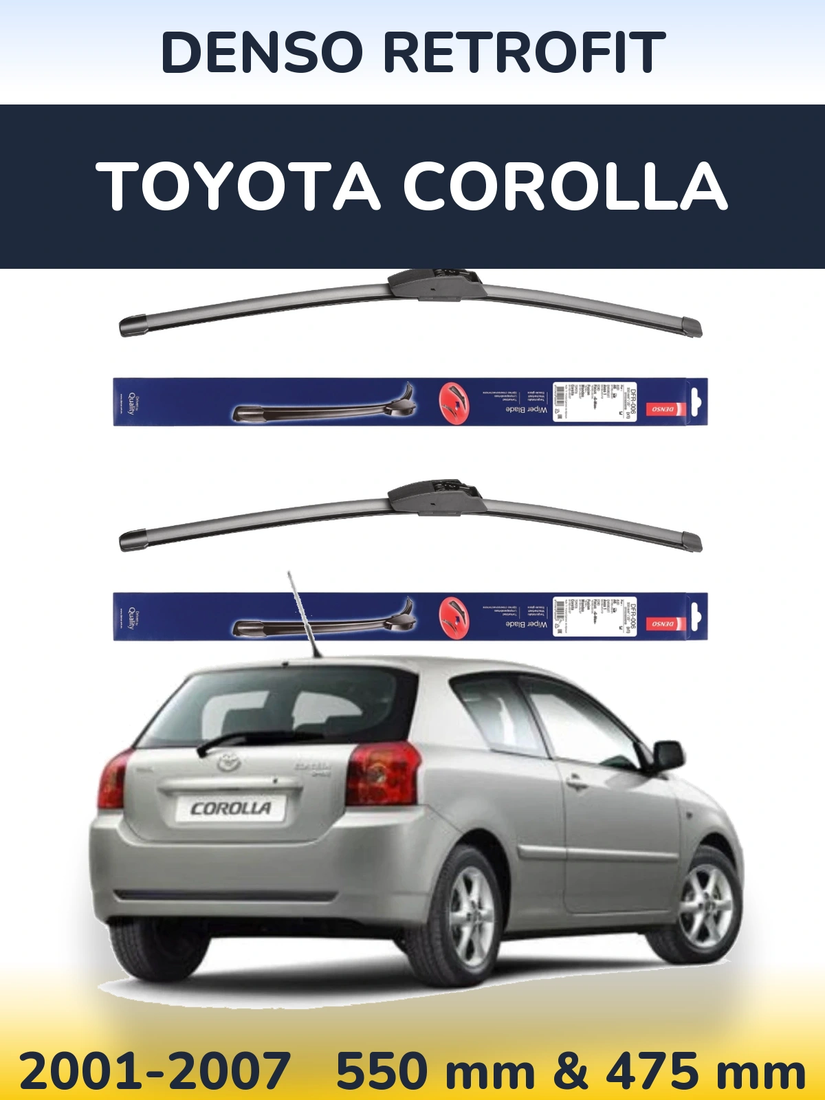 Front wiper blade set Denso Retrofit 550 & 475 mm for Toyota Corolla 2001-2007