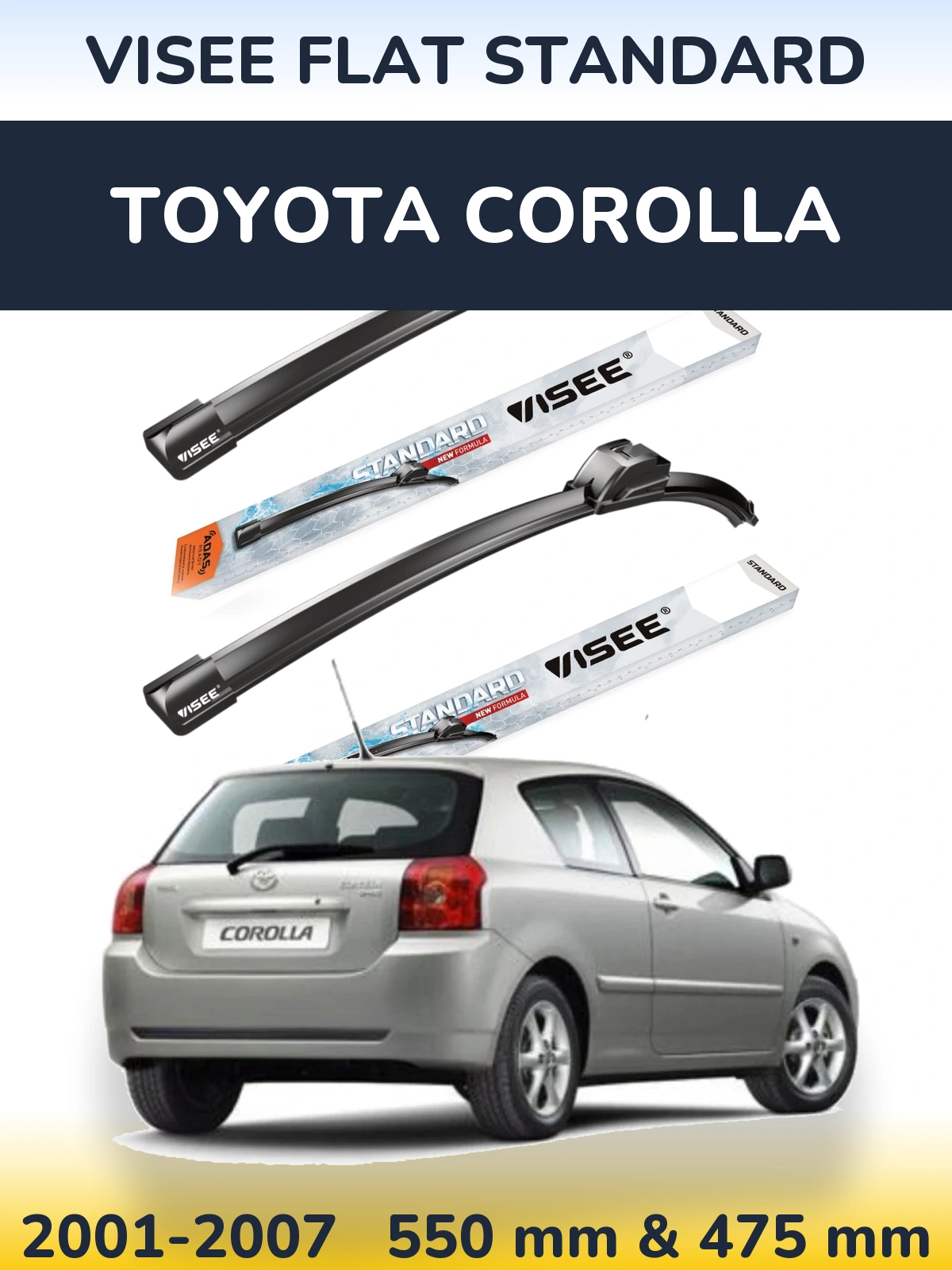 Комплект передних дворников VISEE FLAT STANDARD 550 & 475 мм для Toyota Corolla 2001-2007