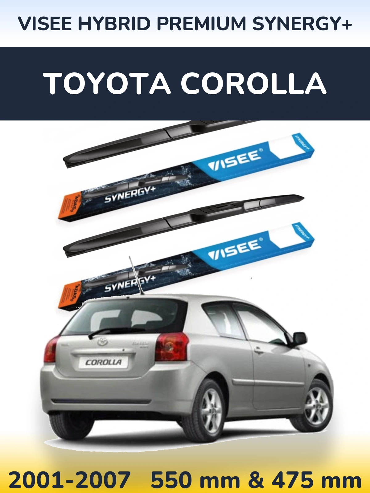 Комплект передних дворников VISEE HYBRID PREMIUM SYNERGY+ 550 & 475 мм для Toyota Corolla 2001-2007