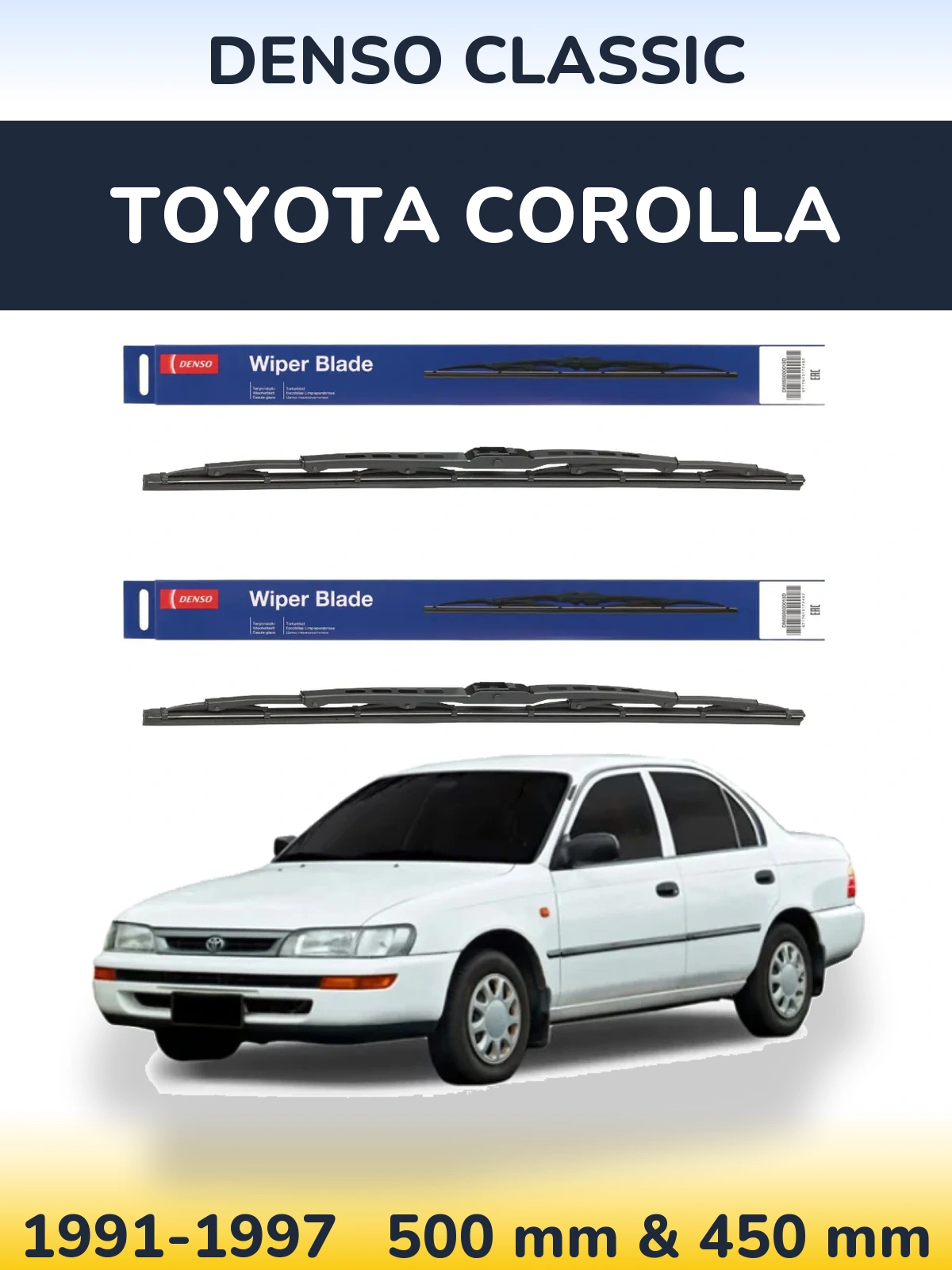 Front wiper blade set Denso Classic 500 & 450 mm for Toyota Corolla 1991-1997