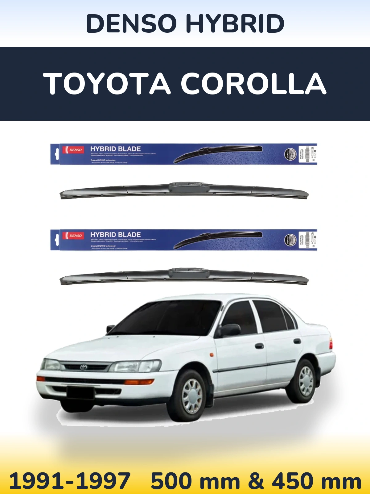 Komplet przednich wycieraczek Denso Hybrid 500 & 450 mm do Toyota Corolla 1991-1997