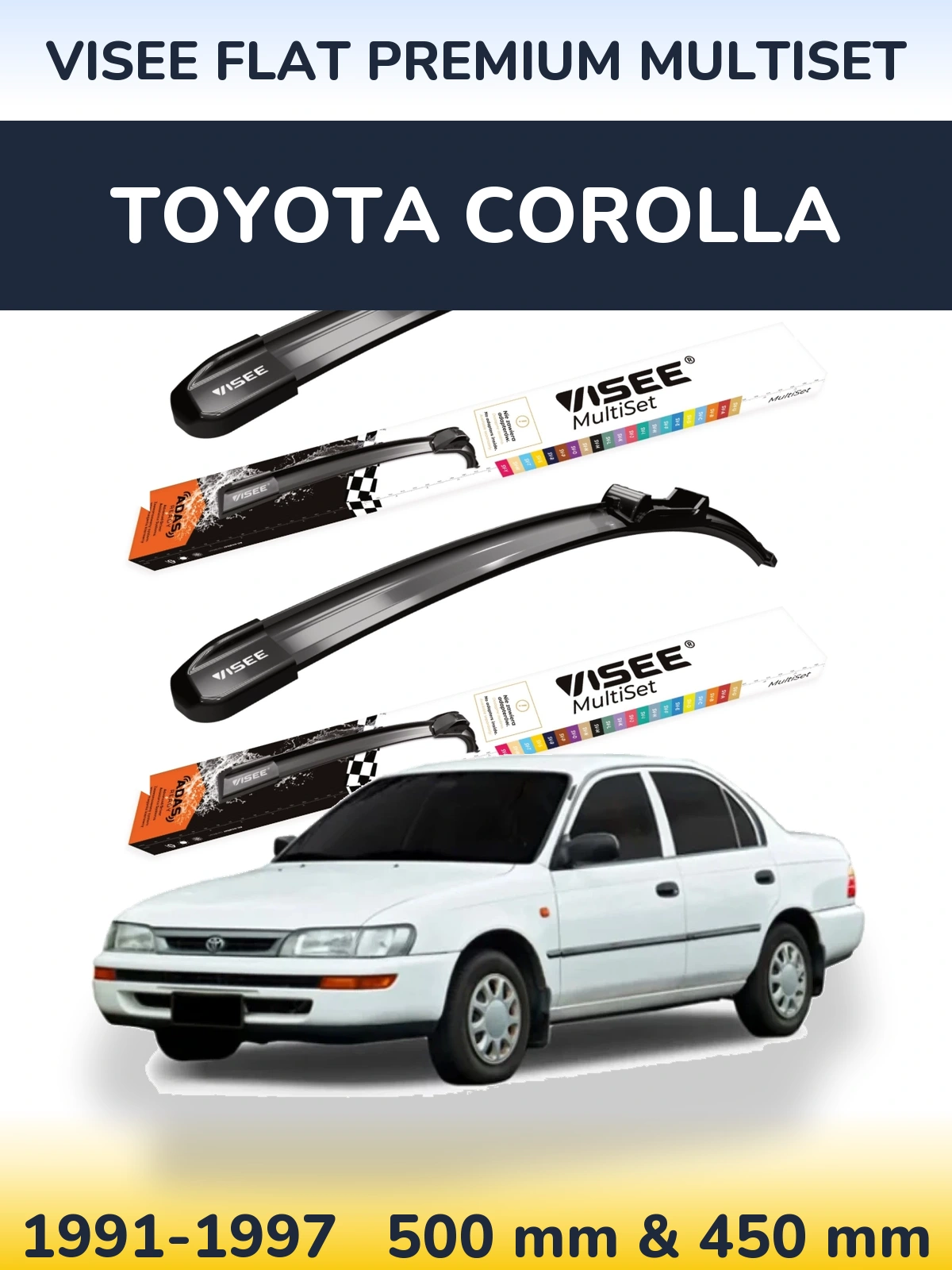 Komplet przednich wycieraczek VISEE FLAT PREMIUM MultiSet 500 & 450 mm do Toyota Corolla 1991-1997