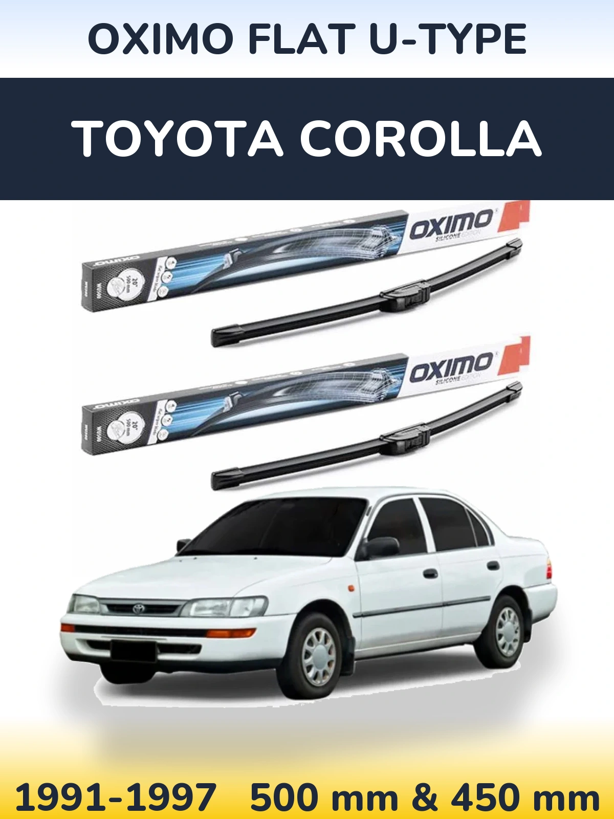 Комплект передних дворников Oximo Flat U-type 500 & 450 мм для Toyota Corolla 1991-1997