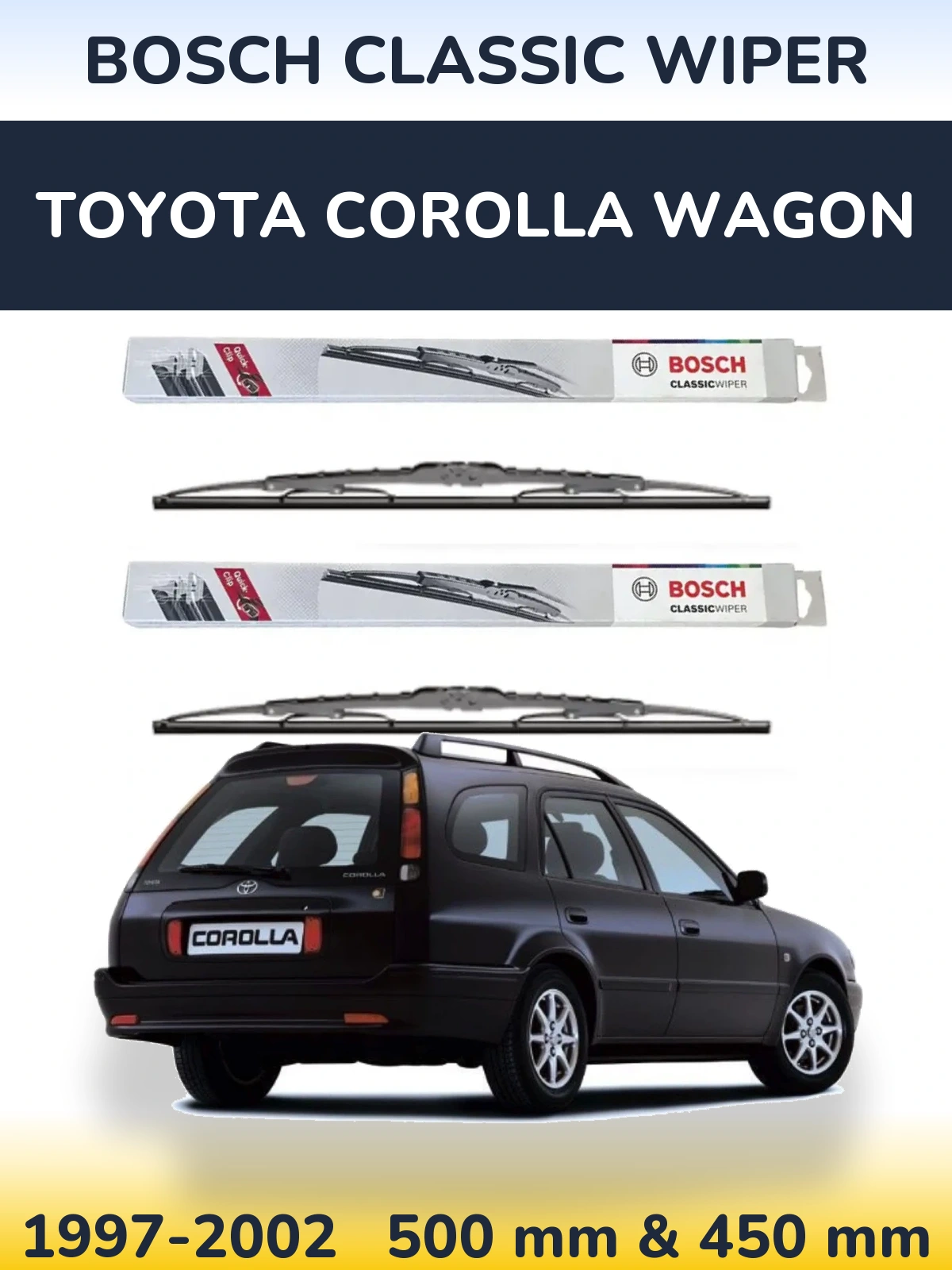 Комплект передних дворников BOSCH Classic Wiper 500 & 450 мм для Toyota Corolla Wagon 1997-2002