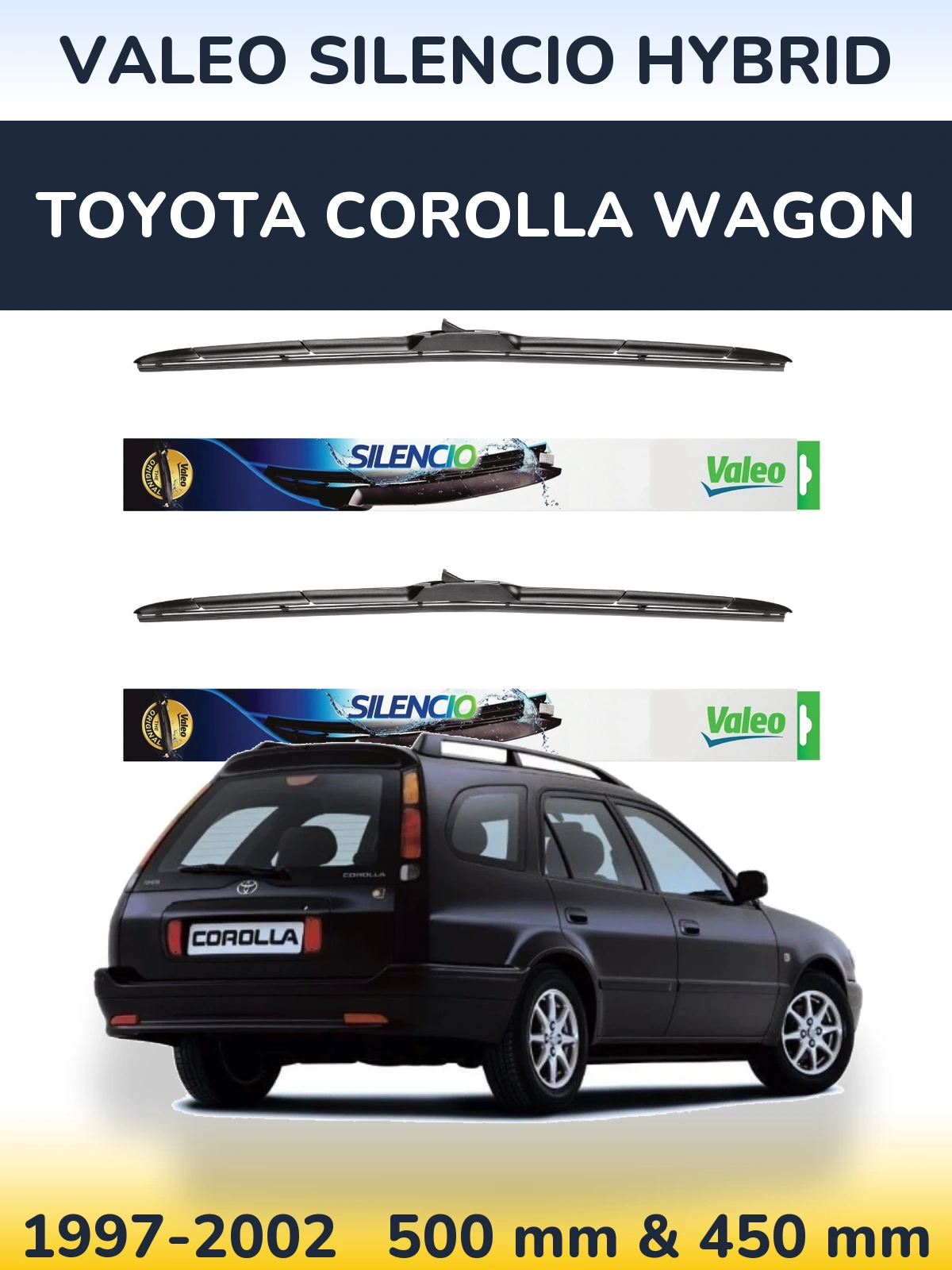 Комплект передних дворников Valeo Silencio Hybrid 500 & 450 мм для Toyota Corolla Wagon 1997-2002