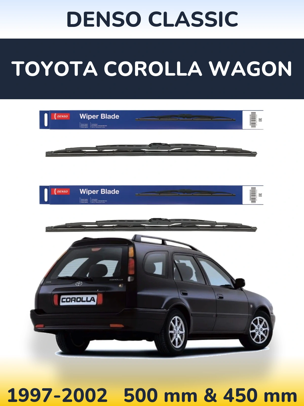Комплект передних дворников Denso Classic 500 & 450 мм для Toyota Corolla Wagon 1997-2002
