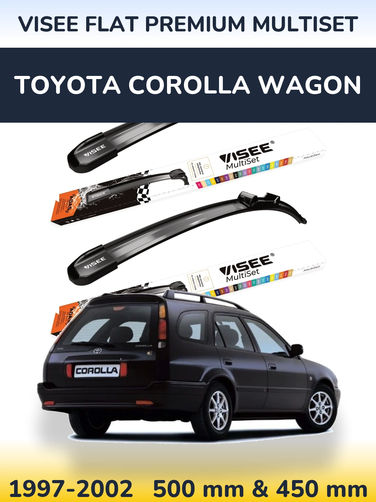 Комплект передних дворников VISEE FLAT PREMIUM MultiSet 500 & 450 мм для Toyota Corolla Wagon 1997-2002