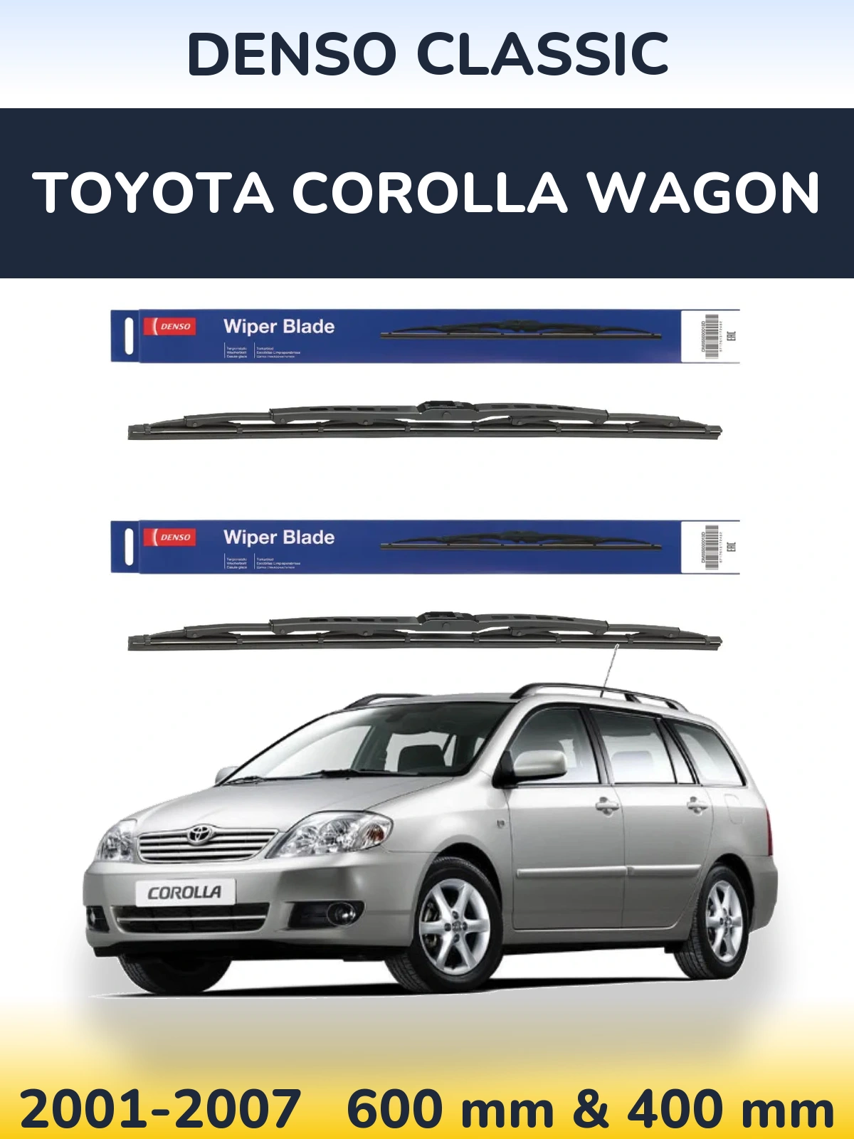 Komplet przednich wycieraczek Denso Classic 600 & 400 mm do Toyota Corolla Wagon 2001-2007