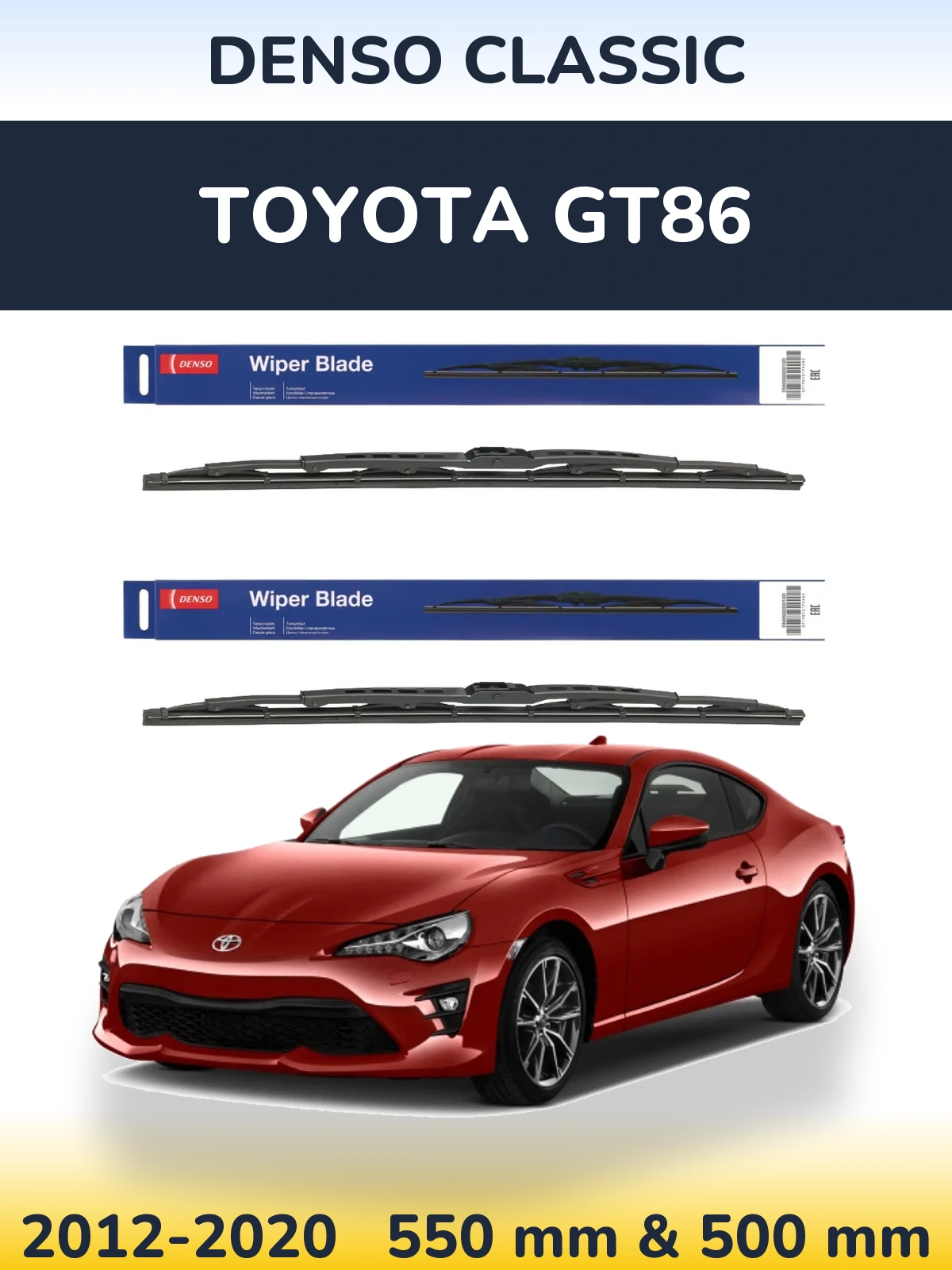 Front wiper blade set Denso Classic 550 & 500 mm for Toyota GT86 2012-2020
