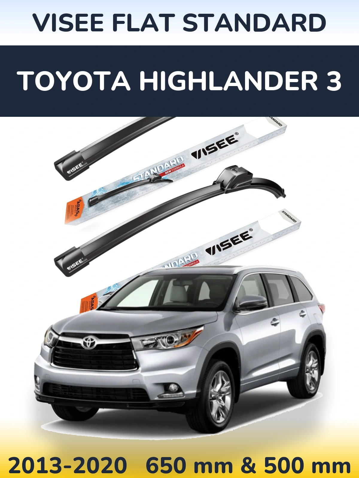 Front wiper blade set VISEE FLAT STANDARD 650 & 500 mm for Toyota Highlander 3 2013-2020