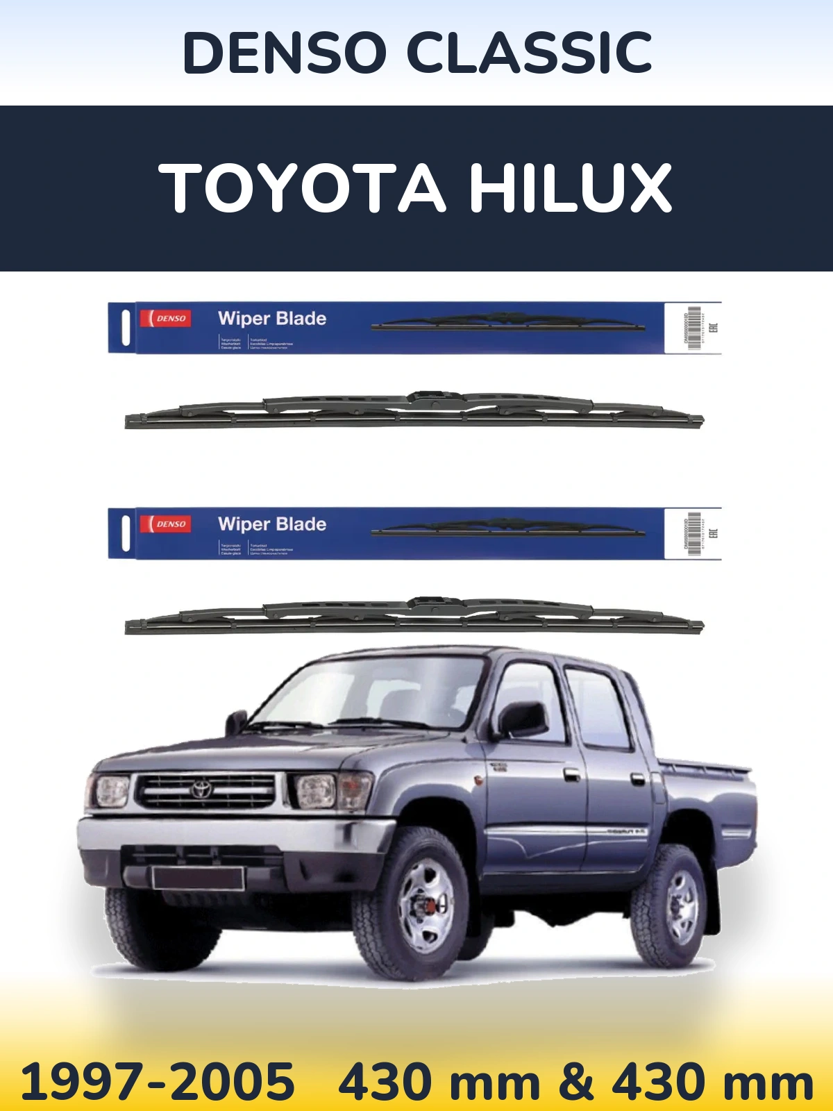 Komplet przednich wycieraczek Denso Classic 430 & 430 mm do Toyota Hilux 1997-2005