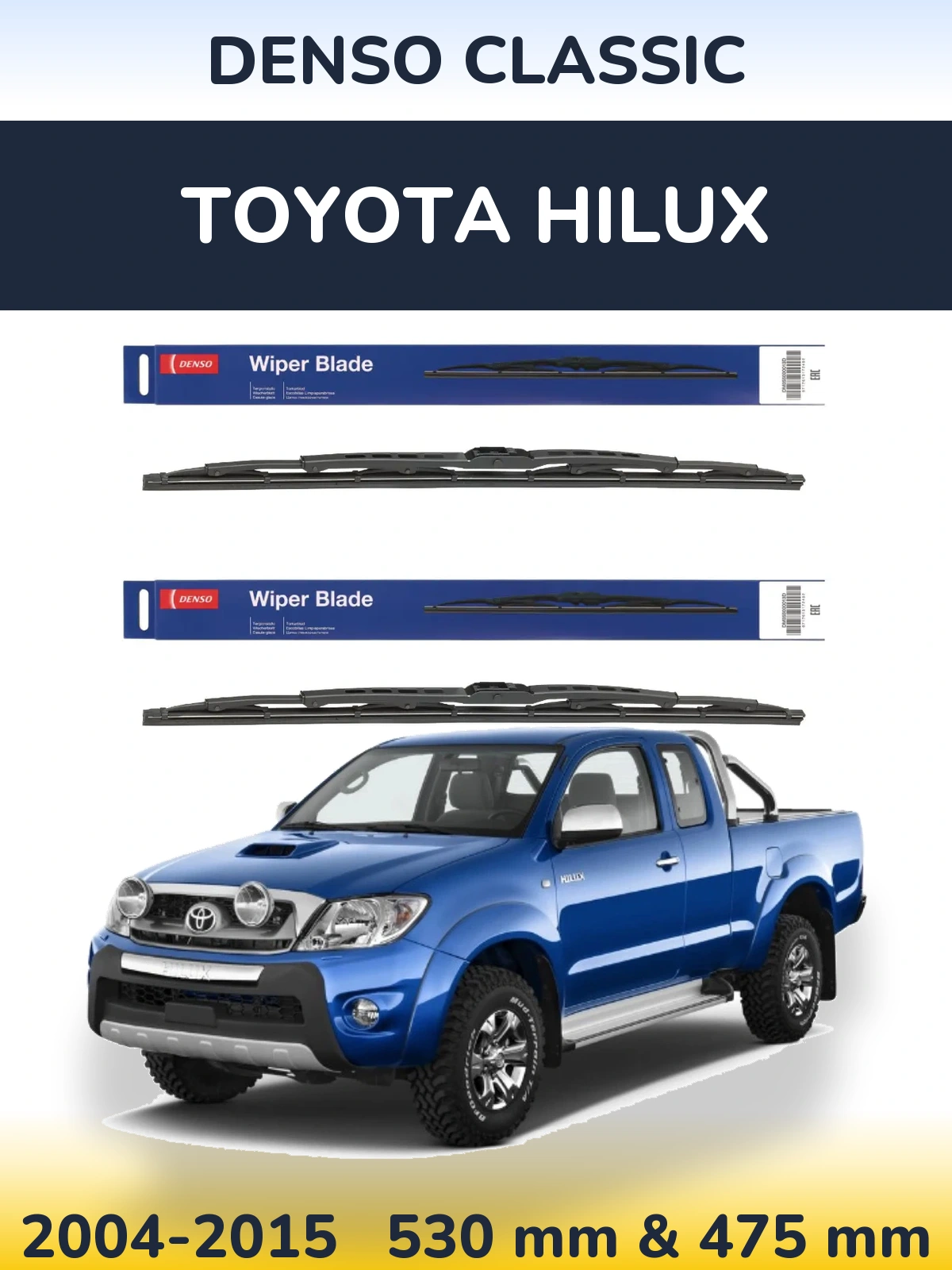 Front wiper blade set Denso Classic 530 & 475 mm for Toyota Hilux 2004-2015