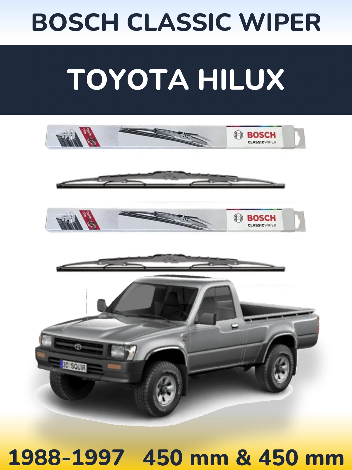 Комплект передних дворников BOSCH Classic Wiper 450 & 450 мм для Toyota Hilux 1988-1997