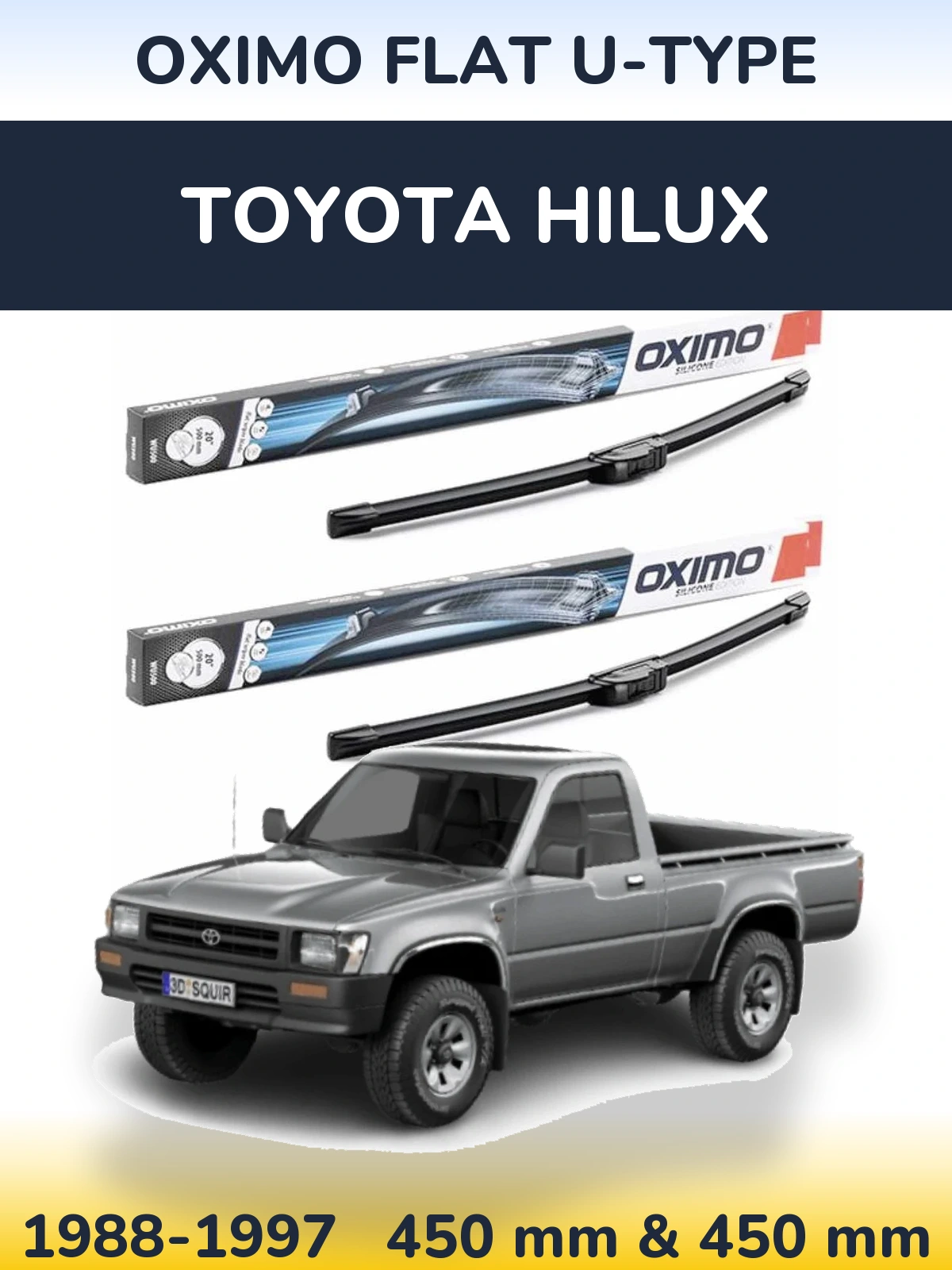 Комплект передних дворников Oximo Flat U-type 450 & 450 мм для Toyota Hilux 1988-1997