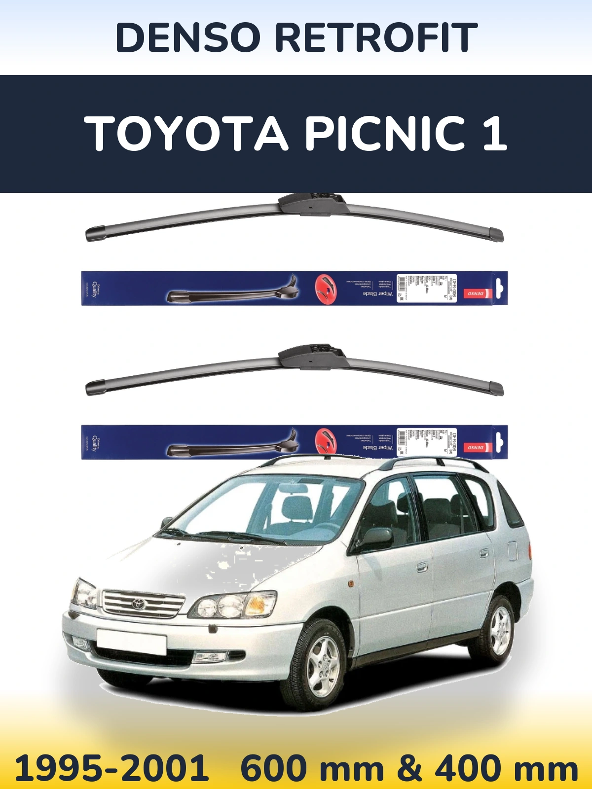 Front wiper blade set Denso Retrofit 600 & 400 mm for Toyota Picnic 1 1995-2001