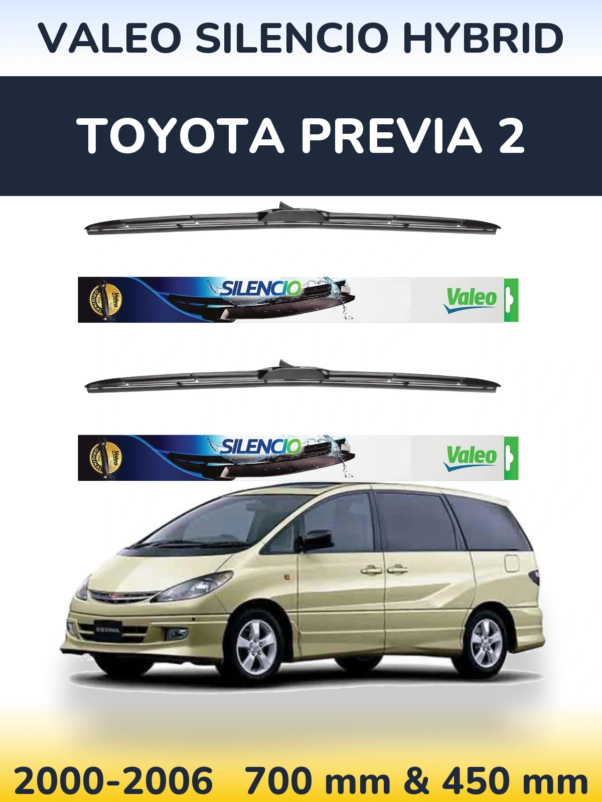 Комплект передних дворников Valeo Silencio Hybrid 700 & 450 мм для Toyota Previa 2 2000-2006