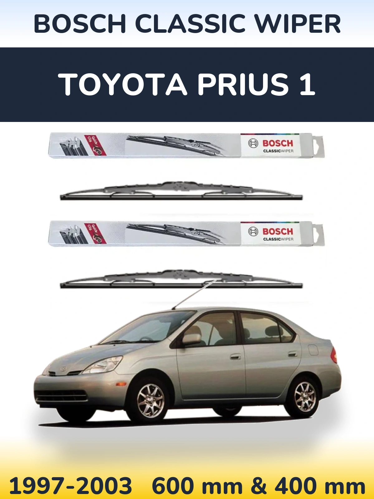 Front wiper blade set BOSCH Classic Wiper 600 & 400 mm for Toyota Prius 1 1997-2003