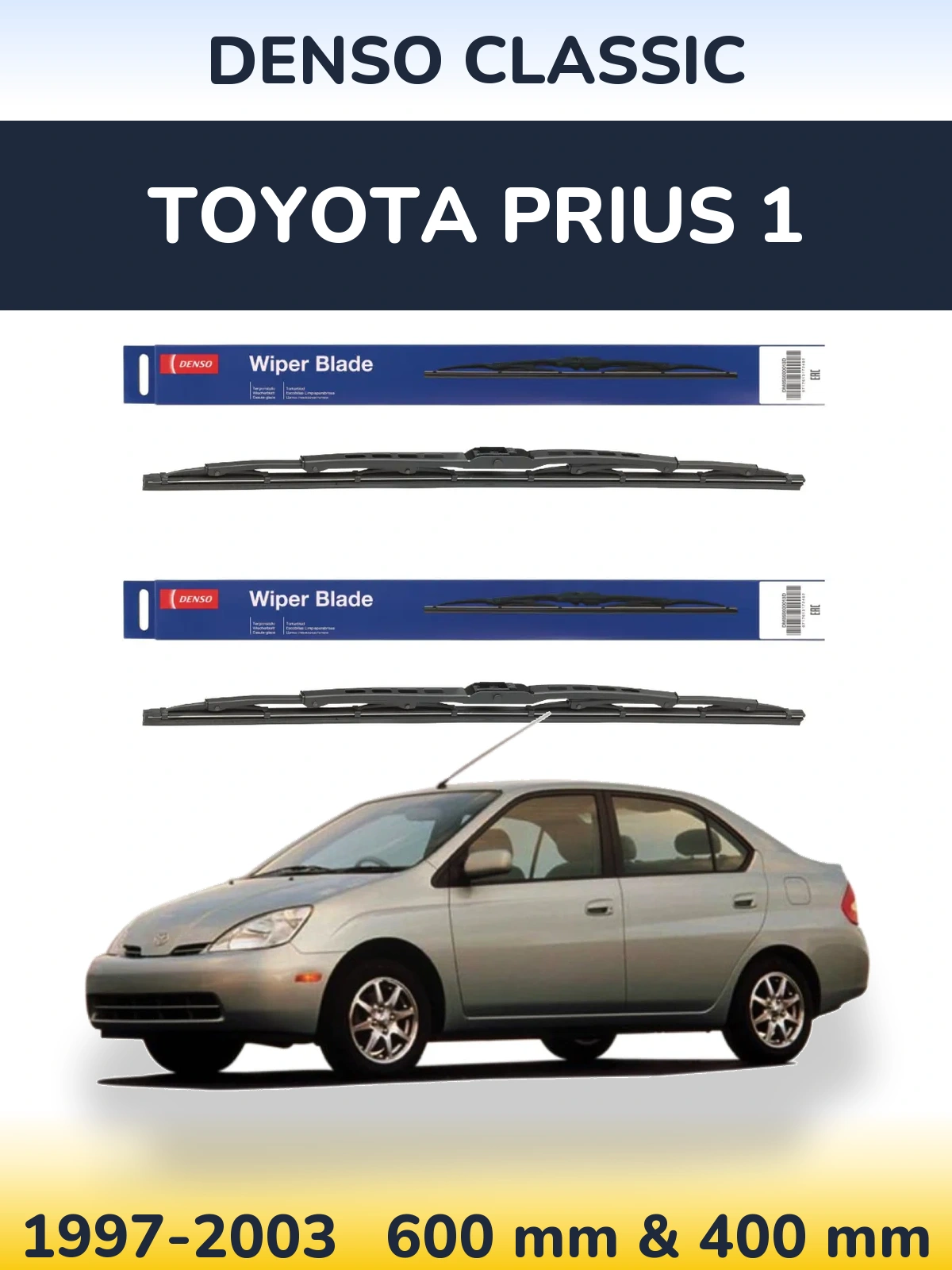 Komplet przednich wycieraczek Denso Classic 600 & 400 mm do Toyota Prius 1 1997-2003