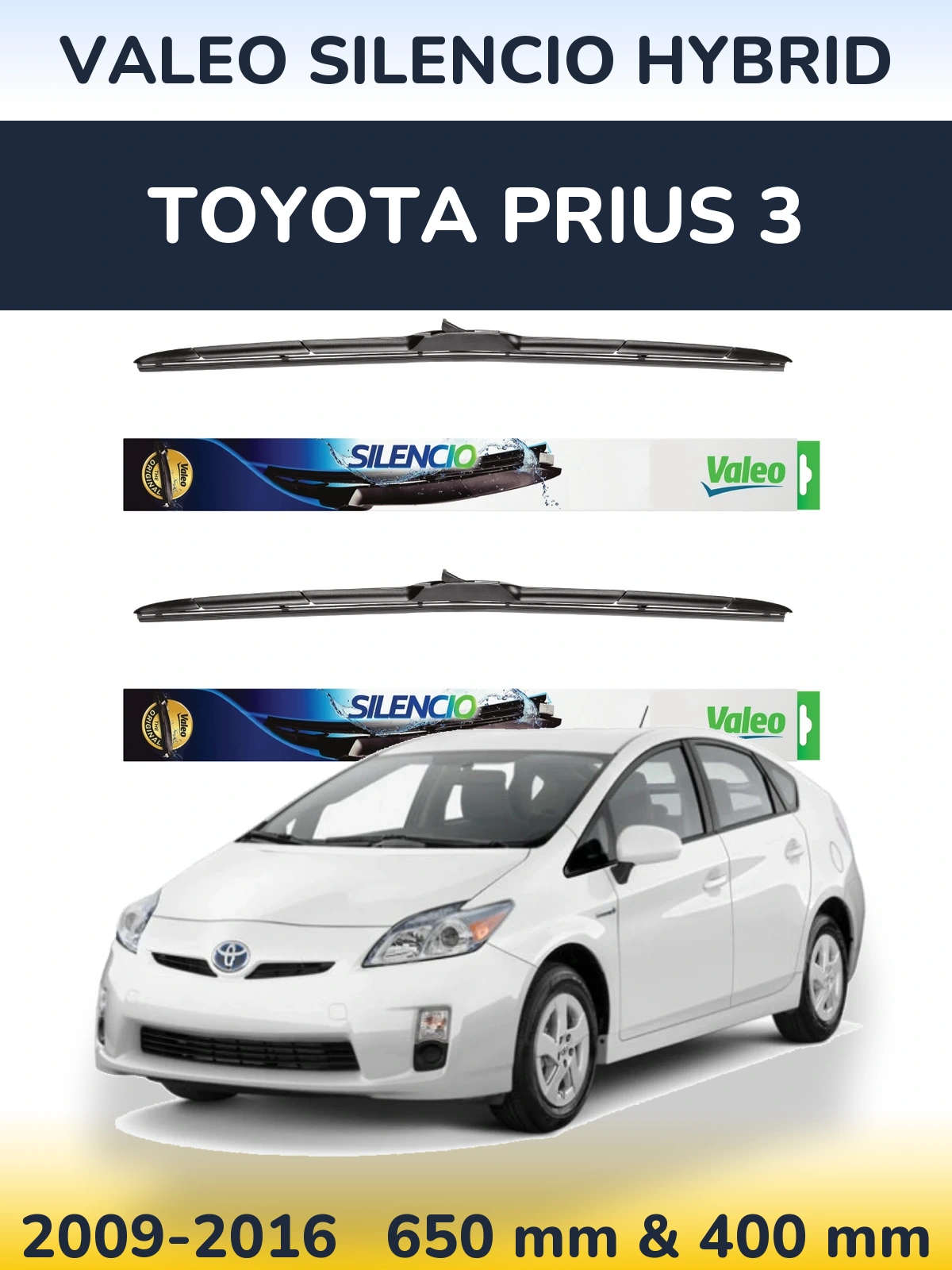 Komplet przednich wycieraczek Valeo Silencio Hybrid 650 & 400 mm do Toyota Prius 3 2009-2016