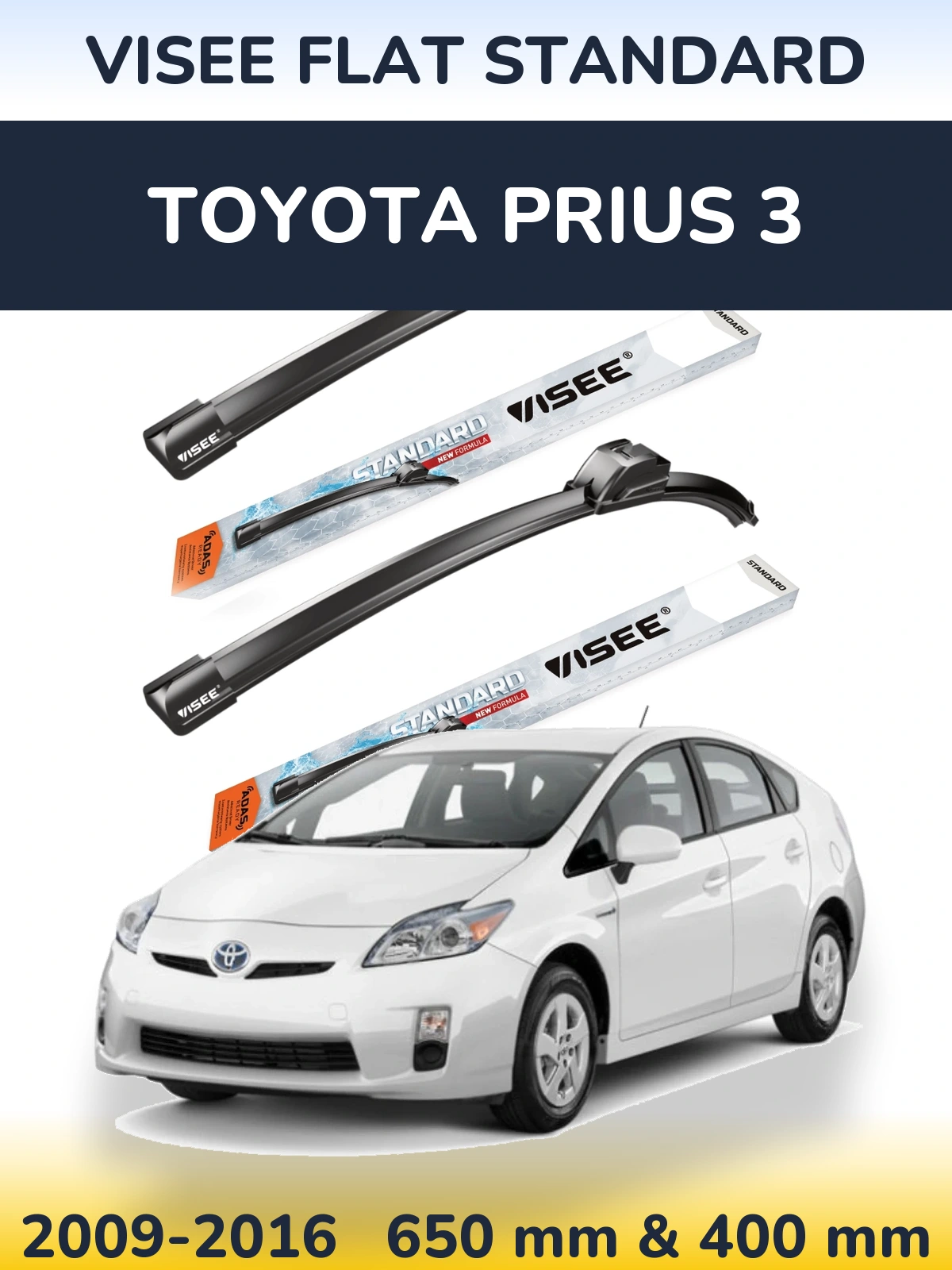 Комплект передних дворников VISEE FLAT STANDARD 650 & 400 мм для Toyota Prius 3 2009-2016