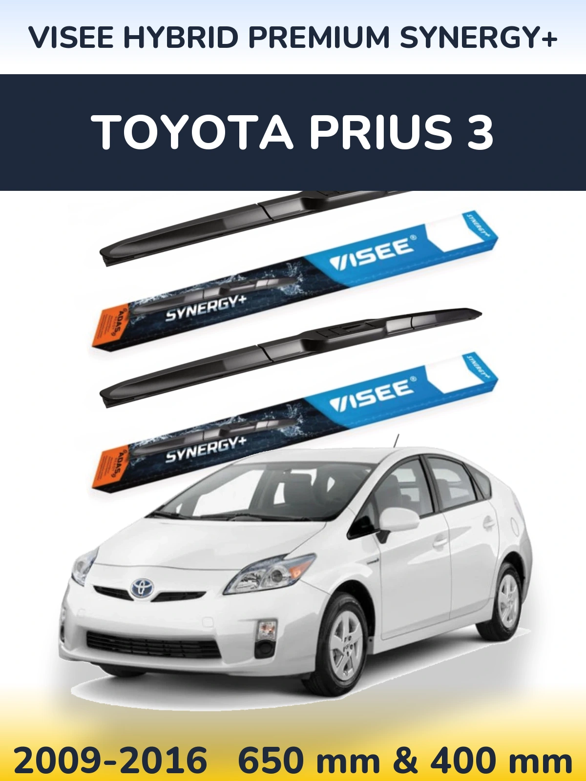 Комплект передніх щіток VISEE HYBRID PREMIUM SYNERGY+ 650 & 400 мм для Toyota Prius 3 2009-2016