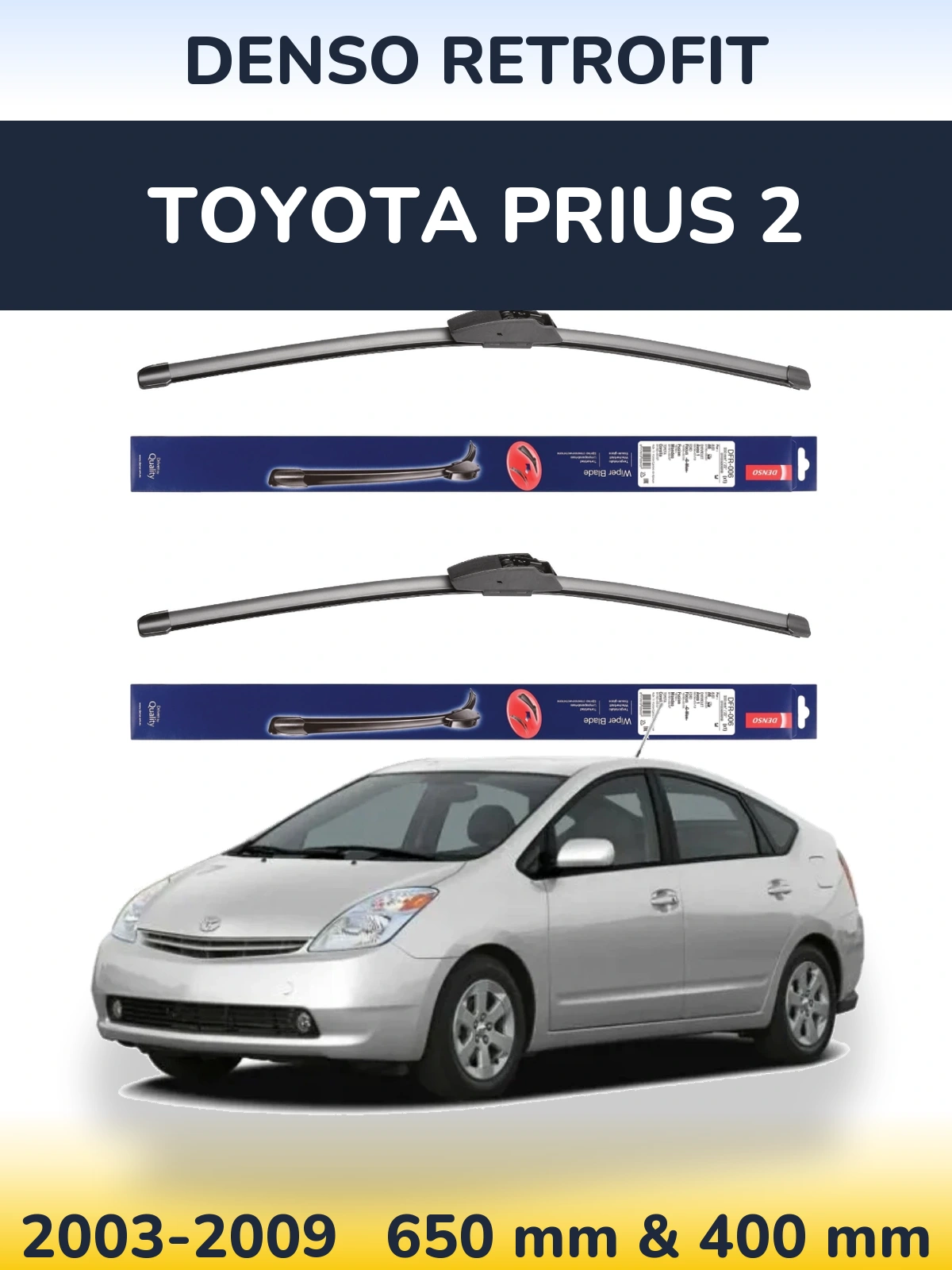 Komplet przednich wycieraczek Denso Retrofit 650 & 400 mm do Toyota Prius 2 2003-2009