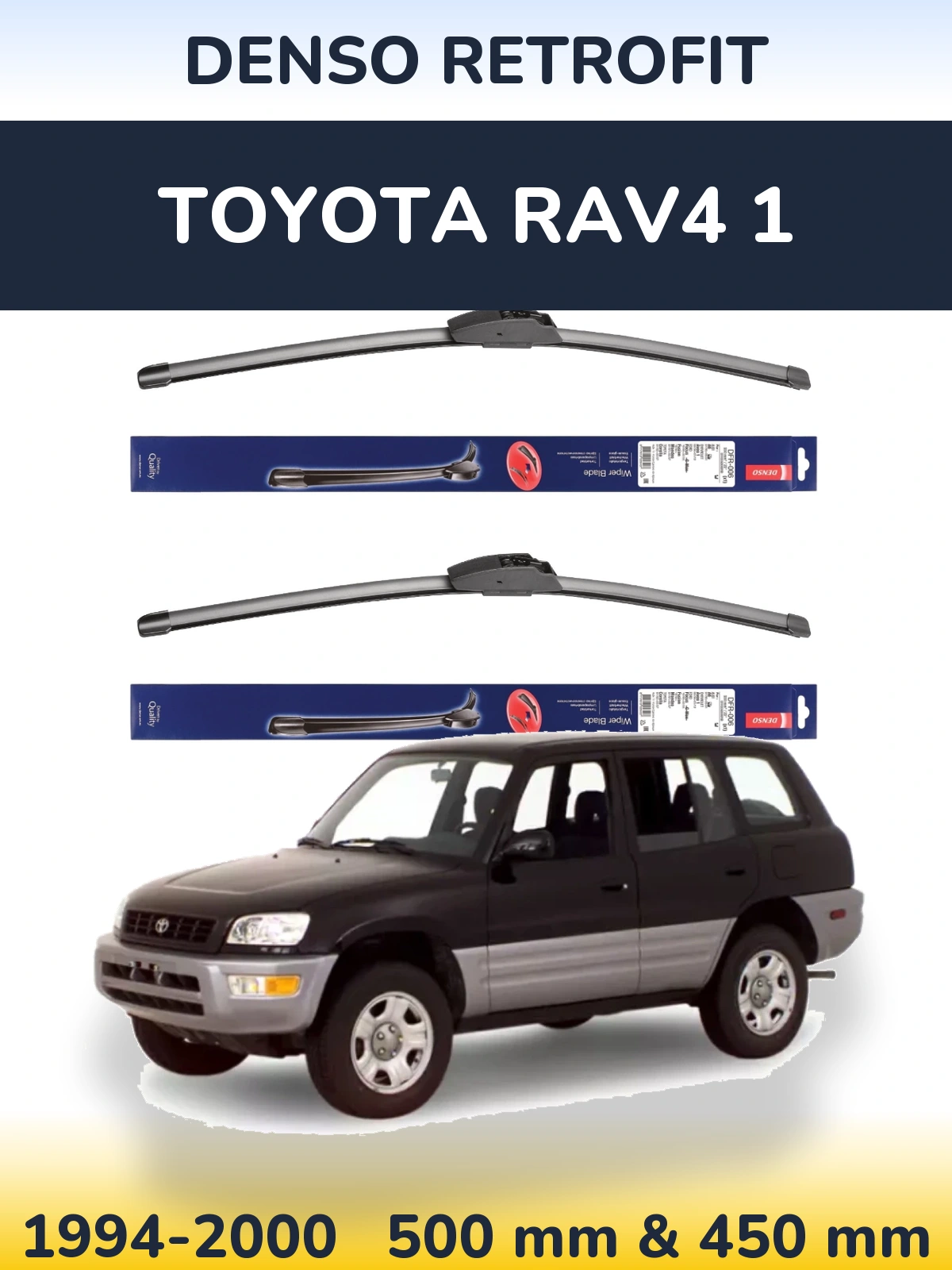 Komplet przednich wycieraczek Denso Retrofit 500 & 450 mm do Toyota RAV4 1 1994-2000