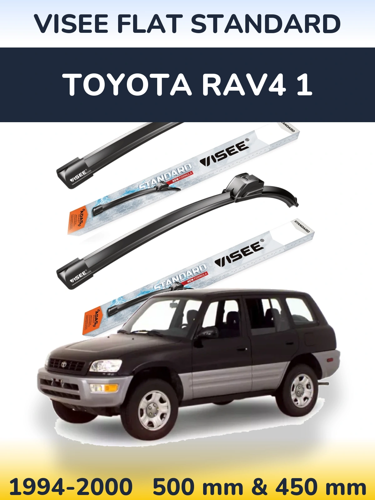 Komplet przednich wycieraczek VISEE FLAT STANDARD 500 & 450 mm do Toyota RAV4 1 1994-2000