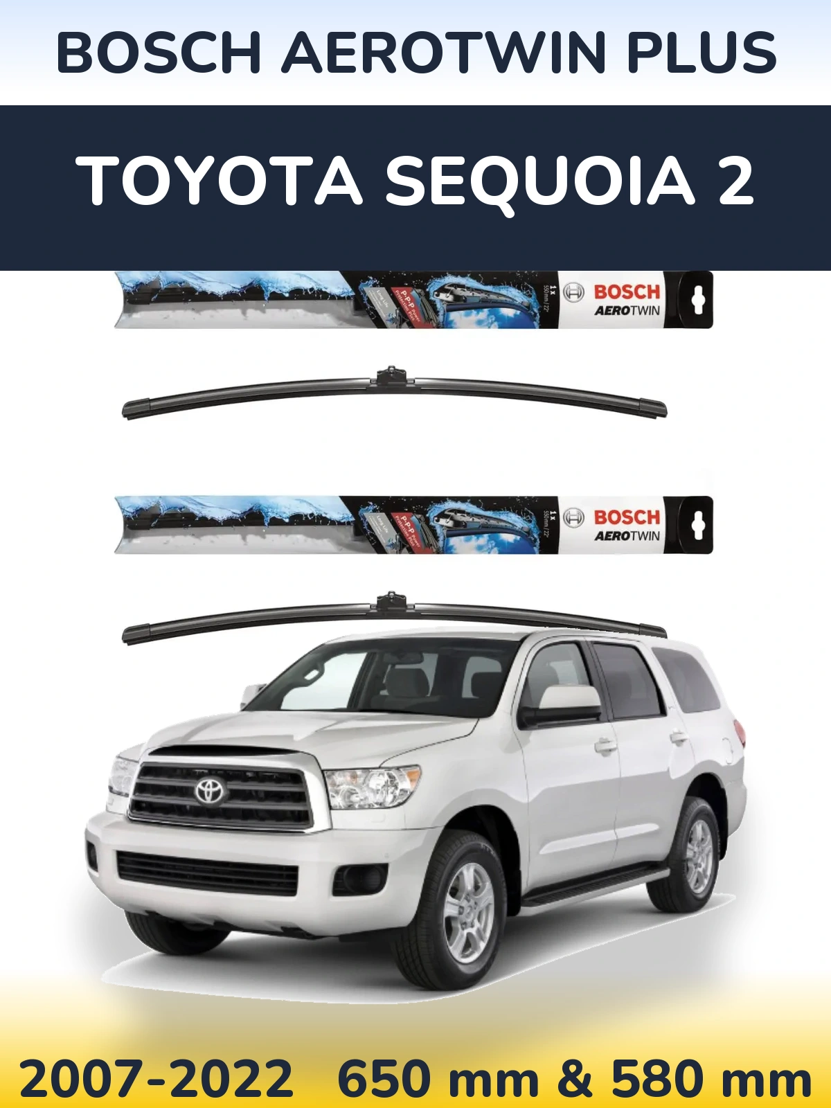 Komplet przednich wycieraczek BOSCH AeroTwin Plus 650 & 580 mm do Toyota Sequoia 2 2007-2022