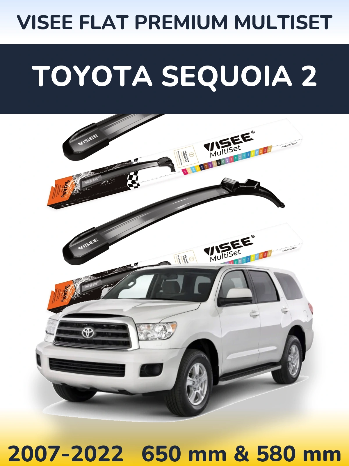 Komplet przednich wycieraczek VISEE FLAT PREMIUM MultiSet 650 & 580 mm do Toyota Sequoia 2 2007-2022
