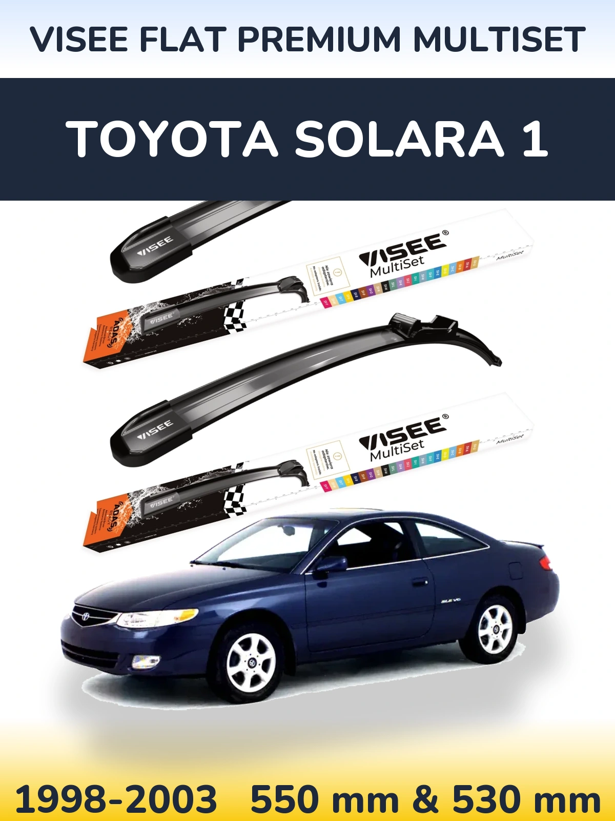 Комплект передних дворников VISEE FLAT PREMIUM MultiSet 550 & 530 мм для Toyota Solara 1 1998-2003