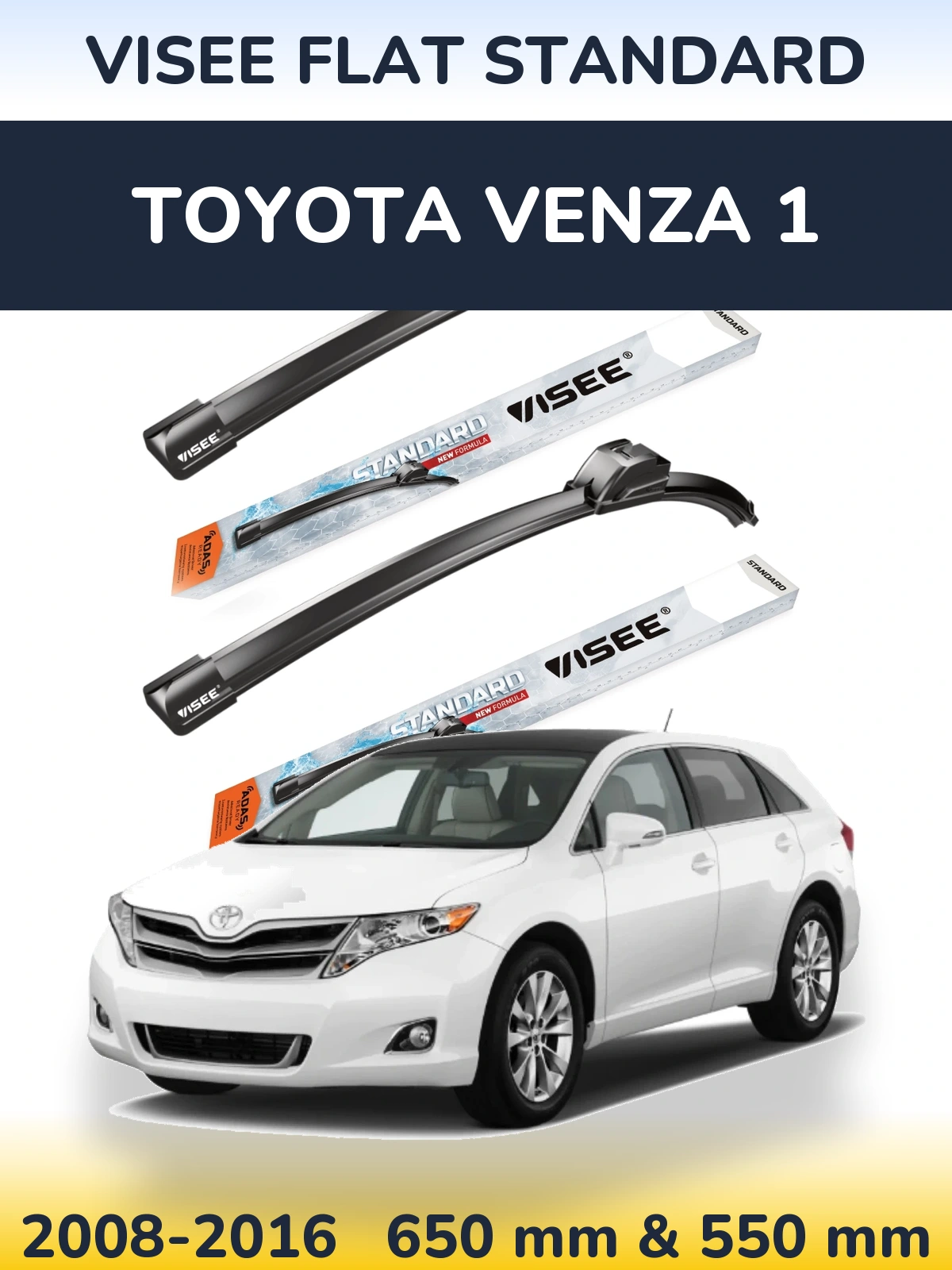 Комплект передних дворников VISEE FLAT STANDARD 650 & 550 мм для Toyota Venza 1 2008-2016