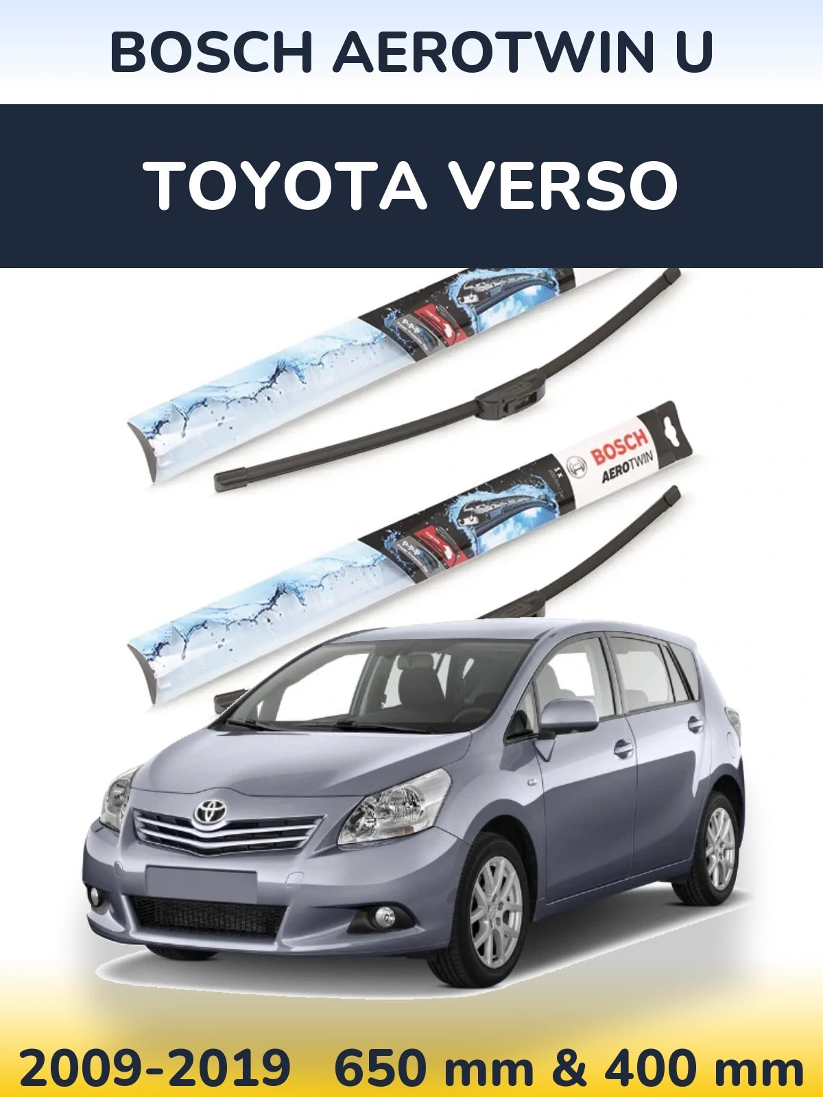 Комплект передних дворников BOSCH AeroTwin U 650 & 400 мм для Toyota Verso 2009-2019