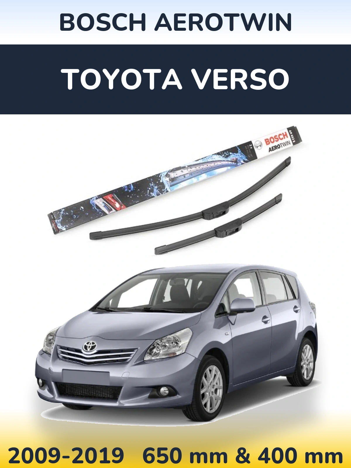 Komplet przednich wycieraczek BOSCH AeroTwin 650 & 400 mm do Toyota Verso 2009-2019