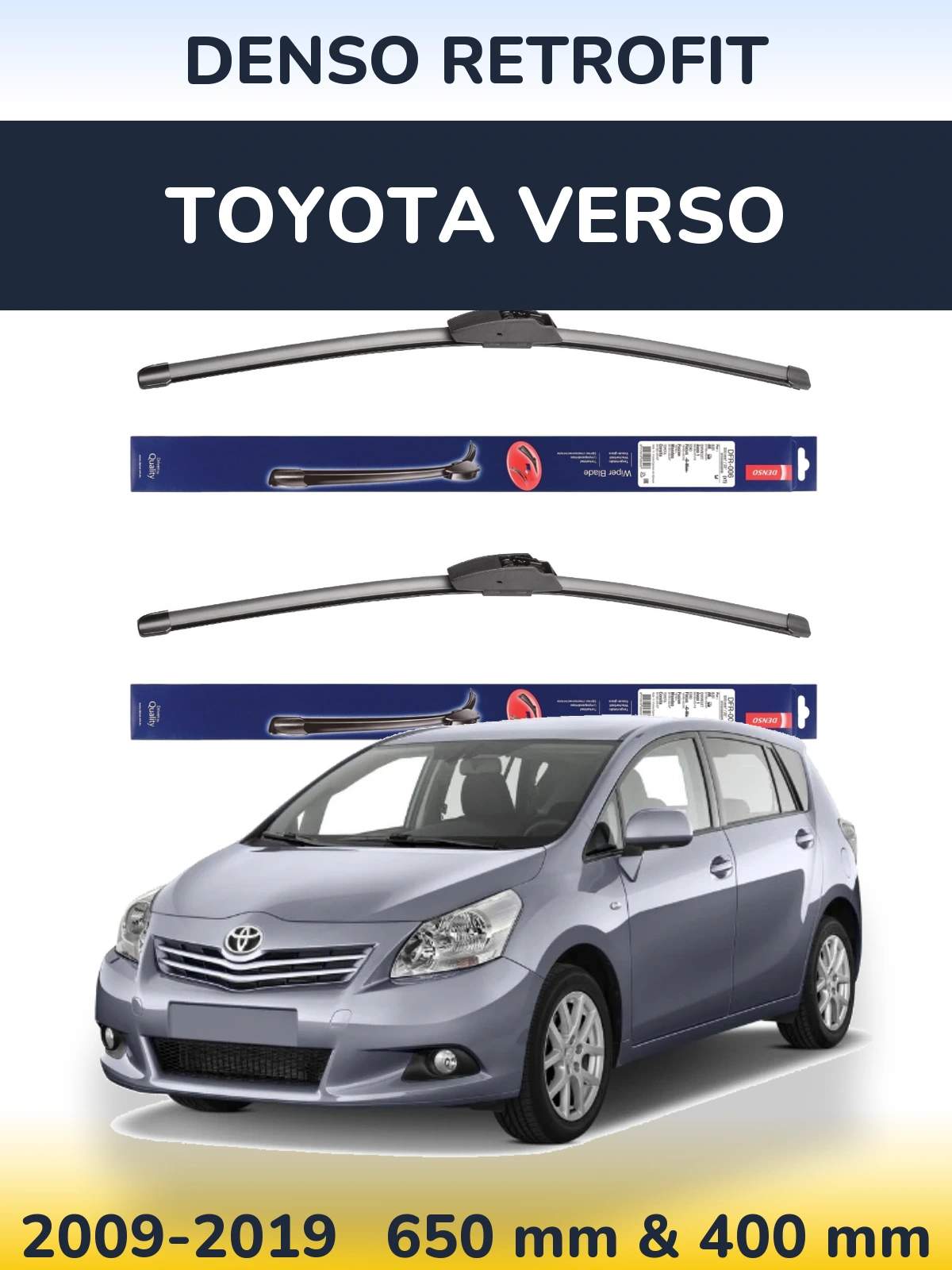 Комплект передних дворников Denso Retrofit 650 & 400 мм для Toyota Verso 2009-2019