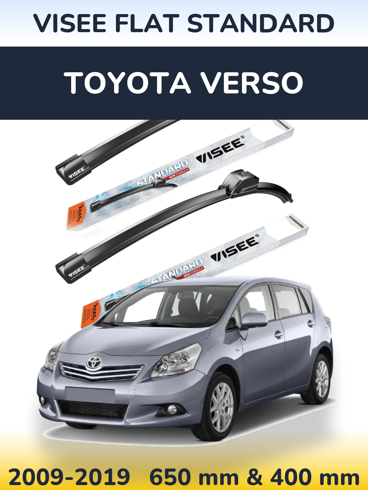 Комплект передних дворников VISEE FLAT STANDARD 650 & 400 мм для Toyota Verso 2009-2019
